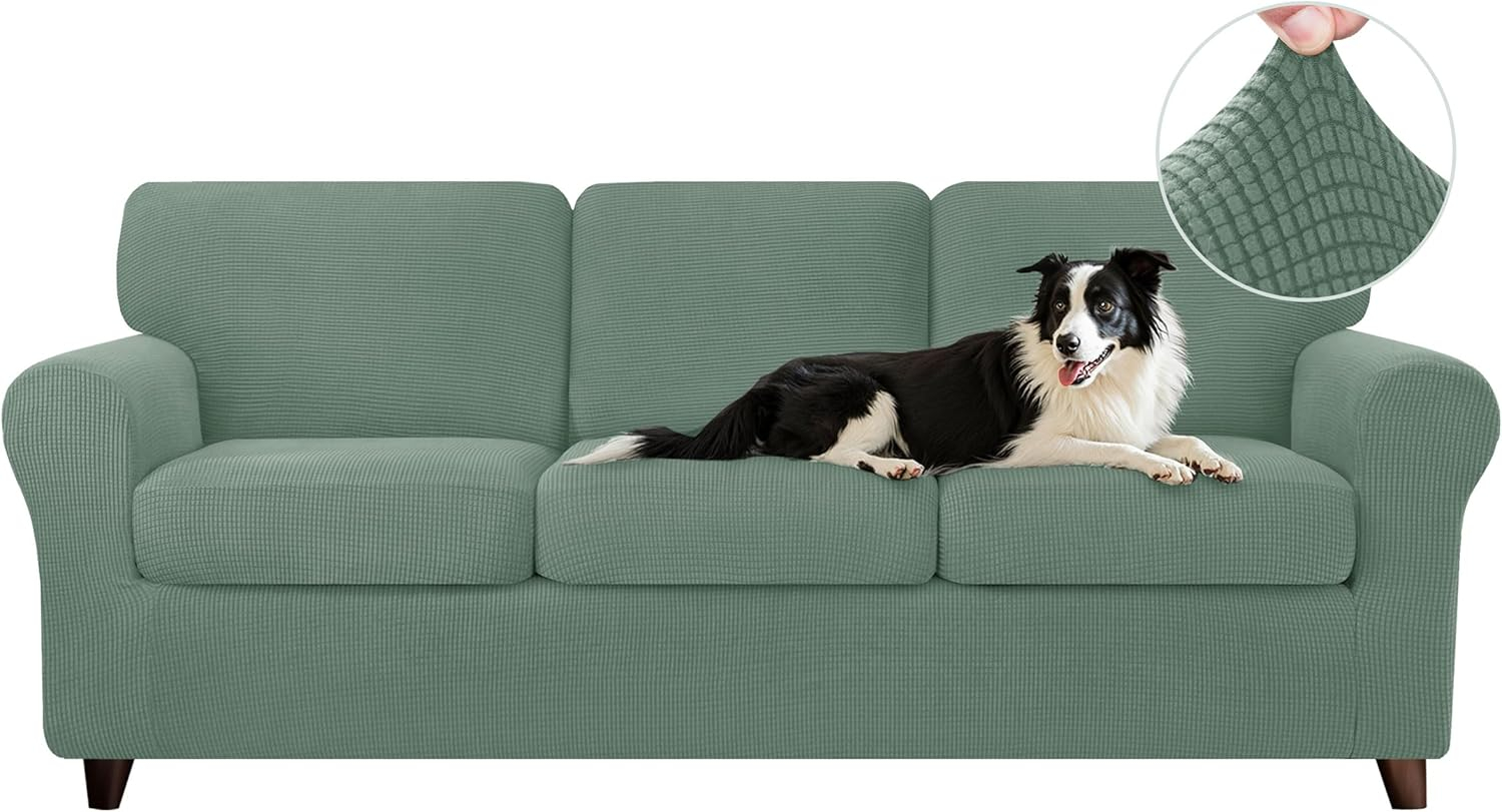 CHUN YI 7 Piece Sofa Covers for 3 Cushion Couch Covers, 3 Seater Stretch Couch Slipcover with 3 Separate Backrests and Cushions, Anti-Slip Washable Furniture Protector for Dogs Pets (Large,Dark Cyan)