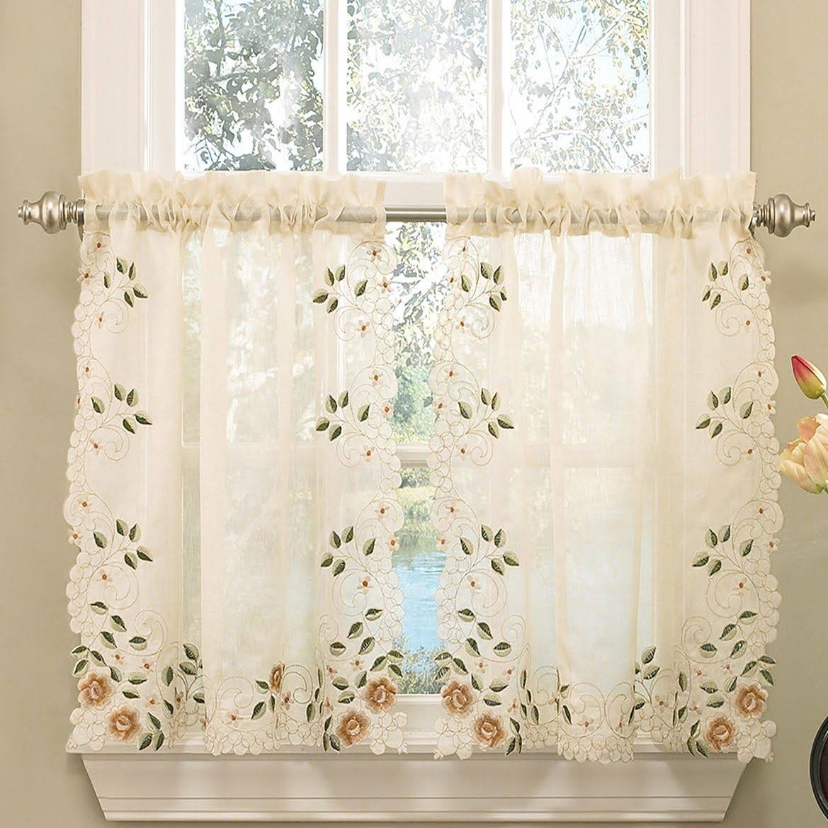 Sweet Home Collection Kitchen Window Tier, Swag, or Valance Curtain Treatment in Stylish and Unique Patterns and Designs for All Home Décor, 24", Rosemary Linen