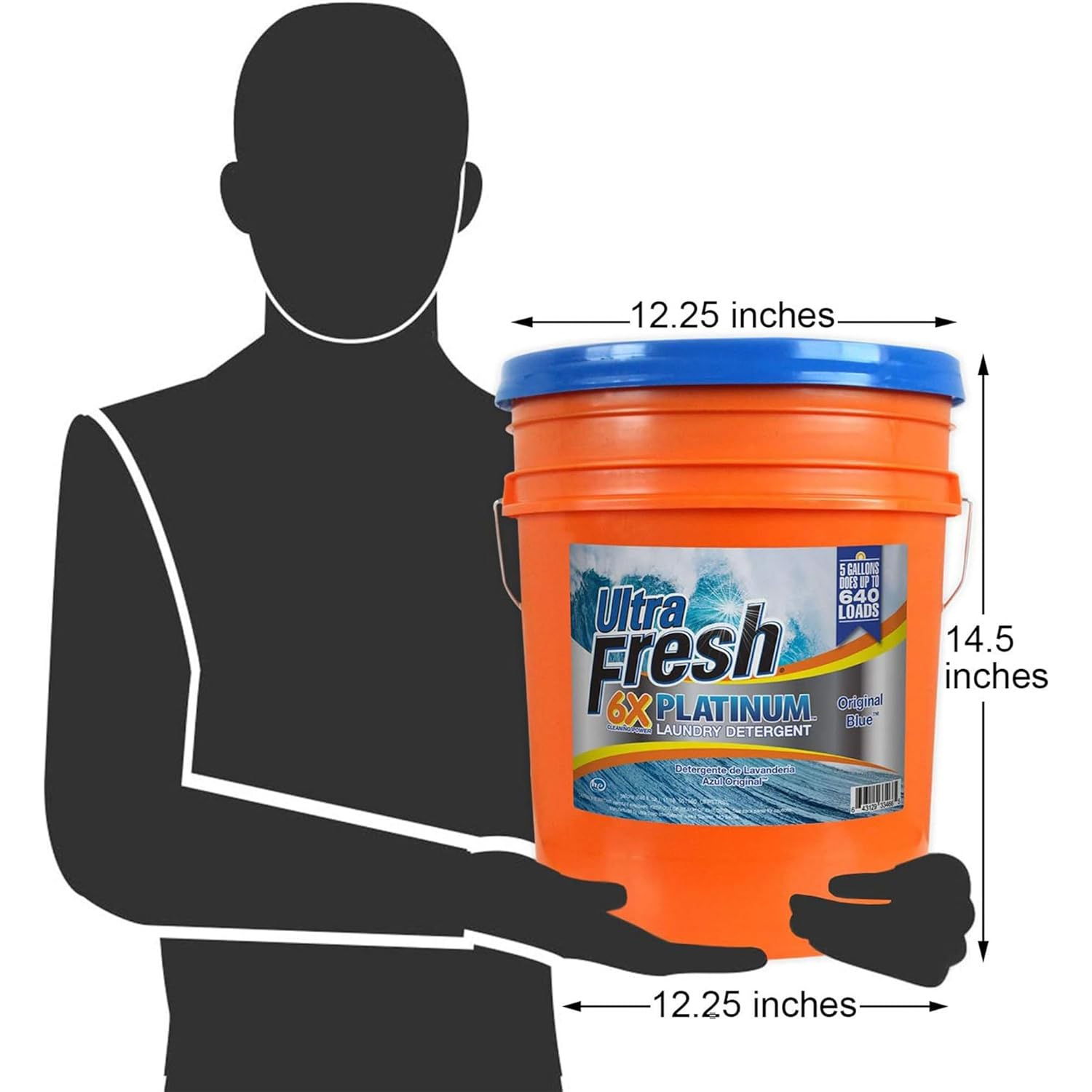 Ultra Fresh 5 Gallon Liquid Laundry Detergent Washing Soap for All Machine Types, 6X Platinum, Up to 640 Loads, Original Blue