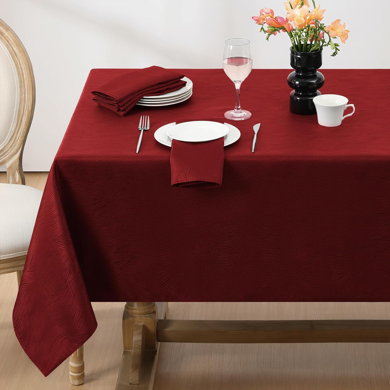 Softalker Linen Textured Rectangle Tablecloth,Waterproof Wipeable Farmhouse Burlap Table Cloth, Stain Resistant Wrinkle Free Table Covers for Kitchen Dining Holiday Party (60 x 84, Red)