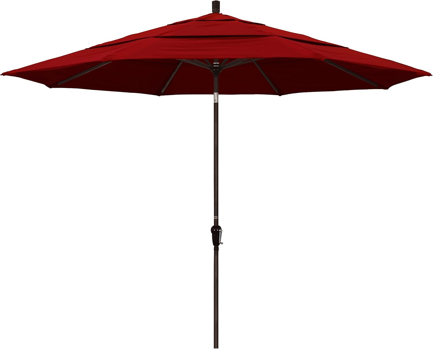 11 ft. Bronze Aluminum Market Patio Umbrella with Auto Tilt Crank Lift in Jockey Red Sunbrella