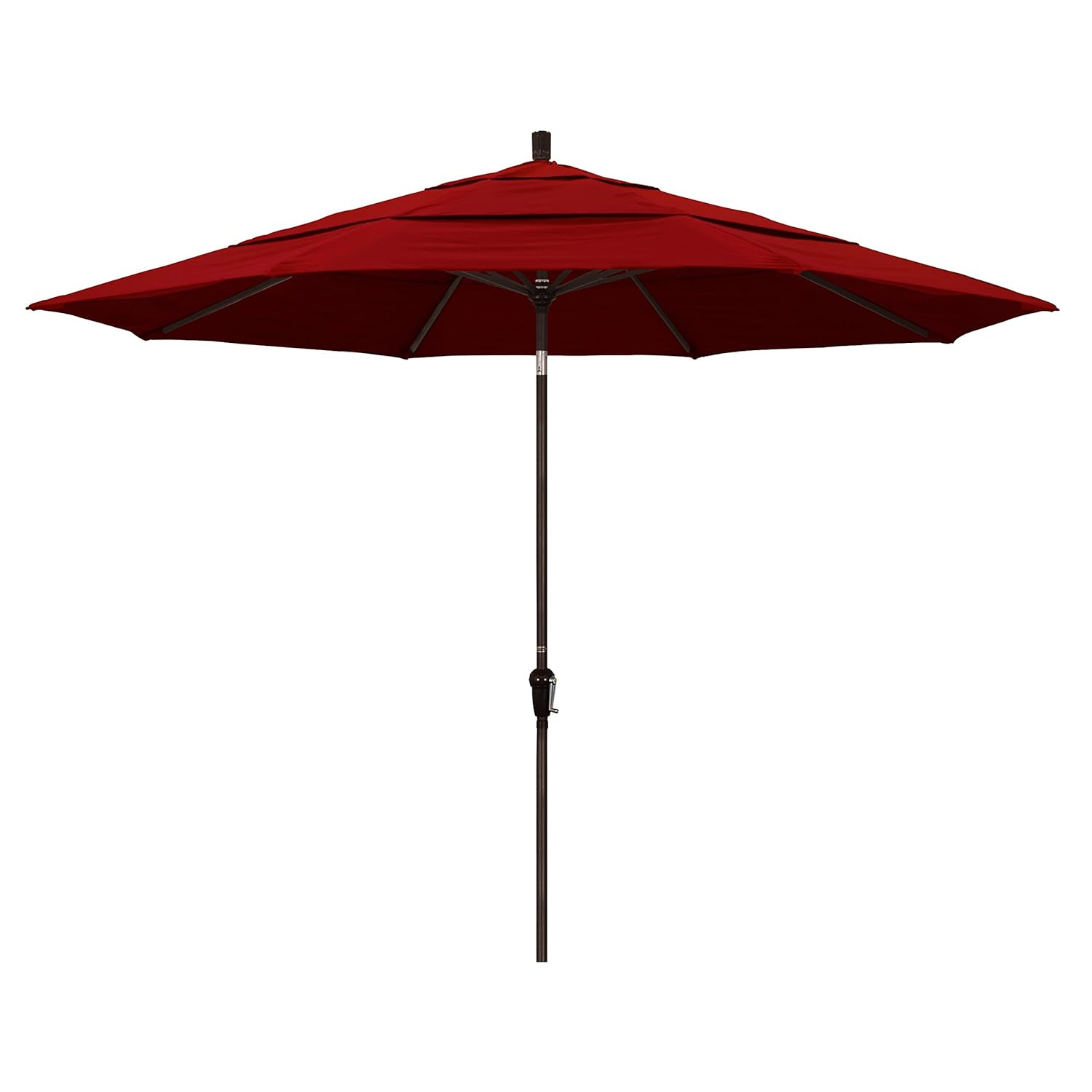 11 ft. Bronze Aluminum Market Patio Umbrella with Auto Tilt Crank Lift in Jockey Red Sunbrella