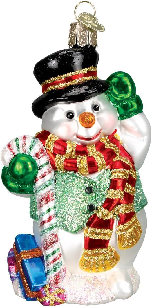 Old World Christmas Candy Cane Snowman Glass Blown Ornament