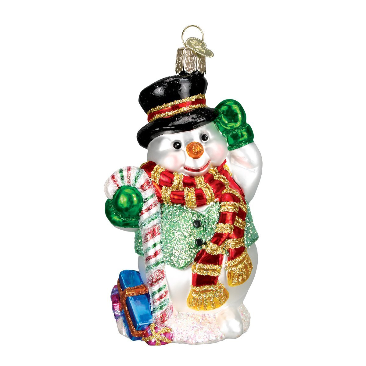 Old World Christmas Candy Cane Snowman Glass Blown Ornament