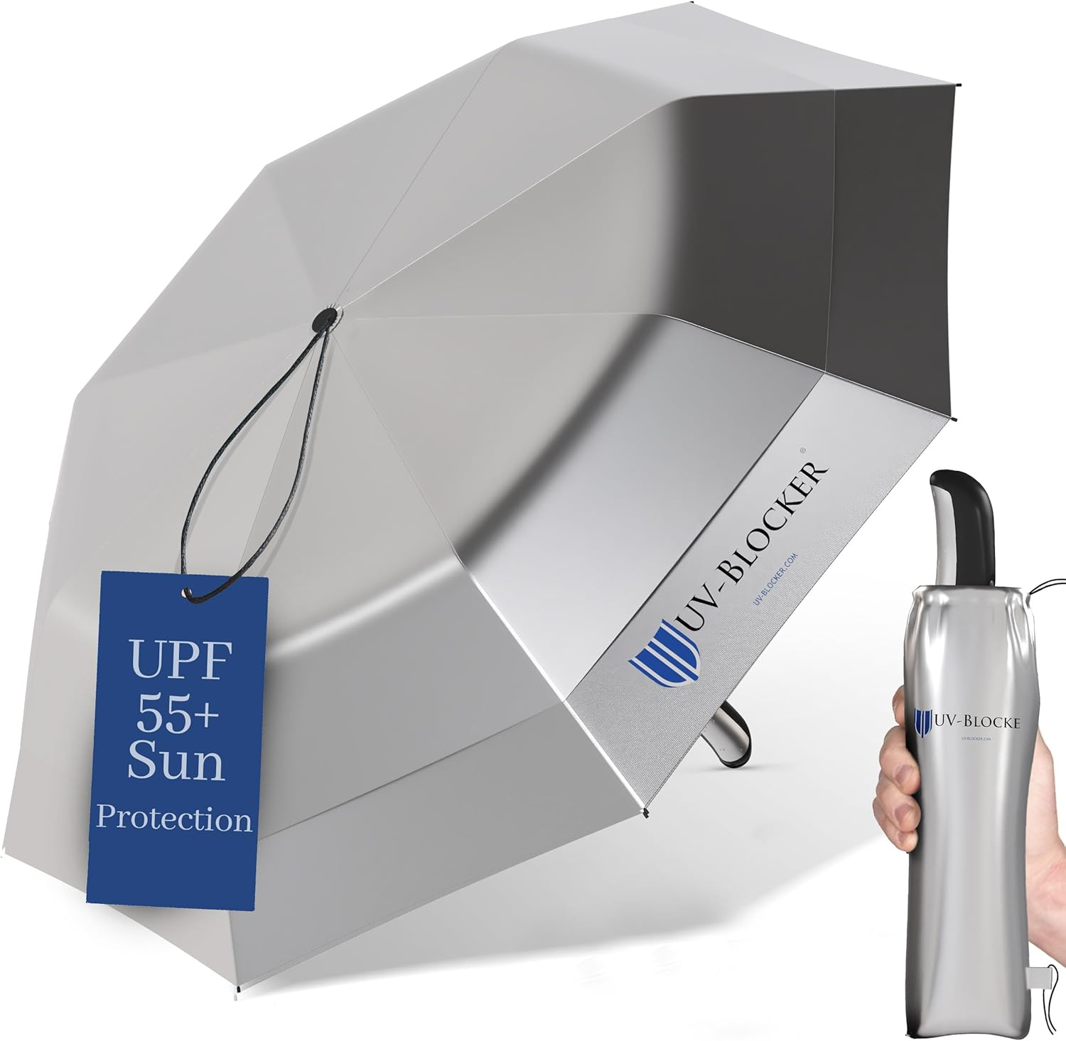 UV Blocker Sun Umbrella Large Wind Resistant Umbrella Auto Open UPF 55+ Sun Protection 58 inch