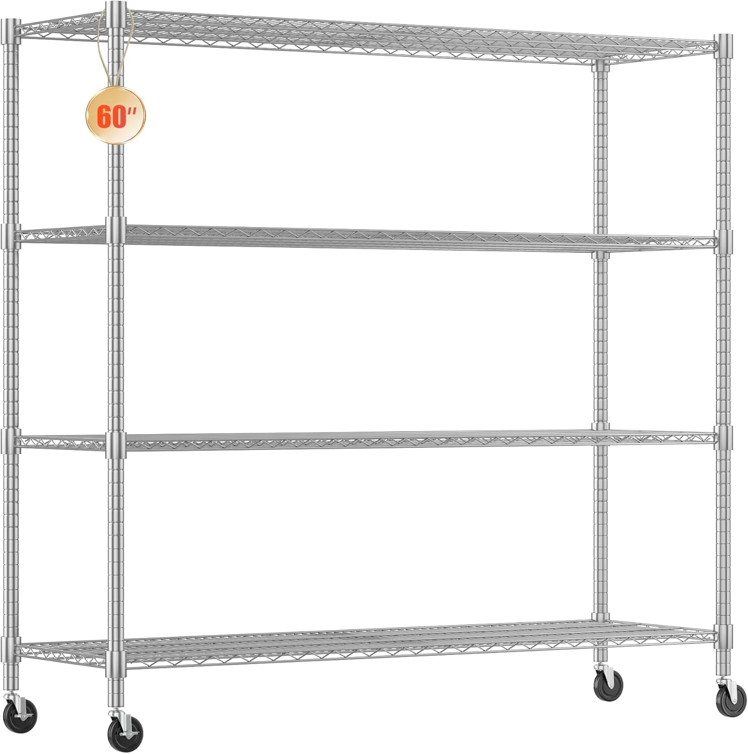 Homdox Heavy Duty Metal Shelves for Storage, 4 Tier Storage Racks and Shelving, Commercial Adjustable Wire Shelving Unit on Wheels, Garage Rack Pantry Shelves Kitchen Shelving, 24"x48"x72", Chrome