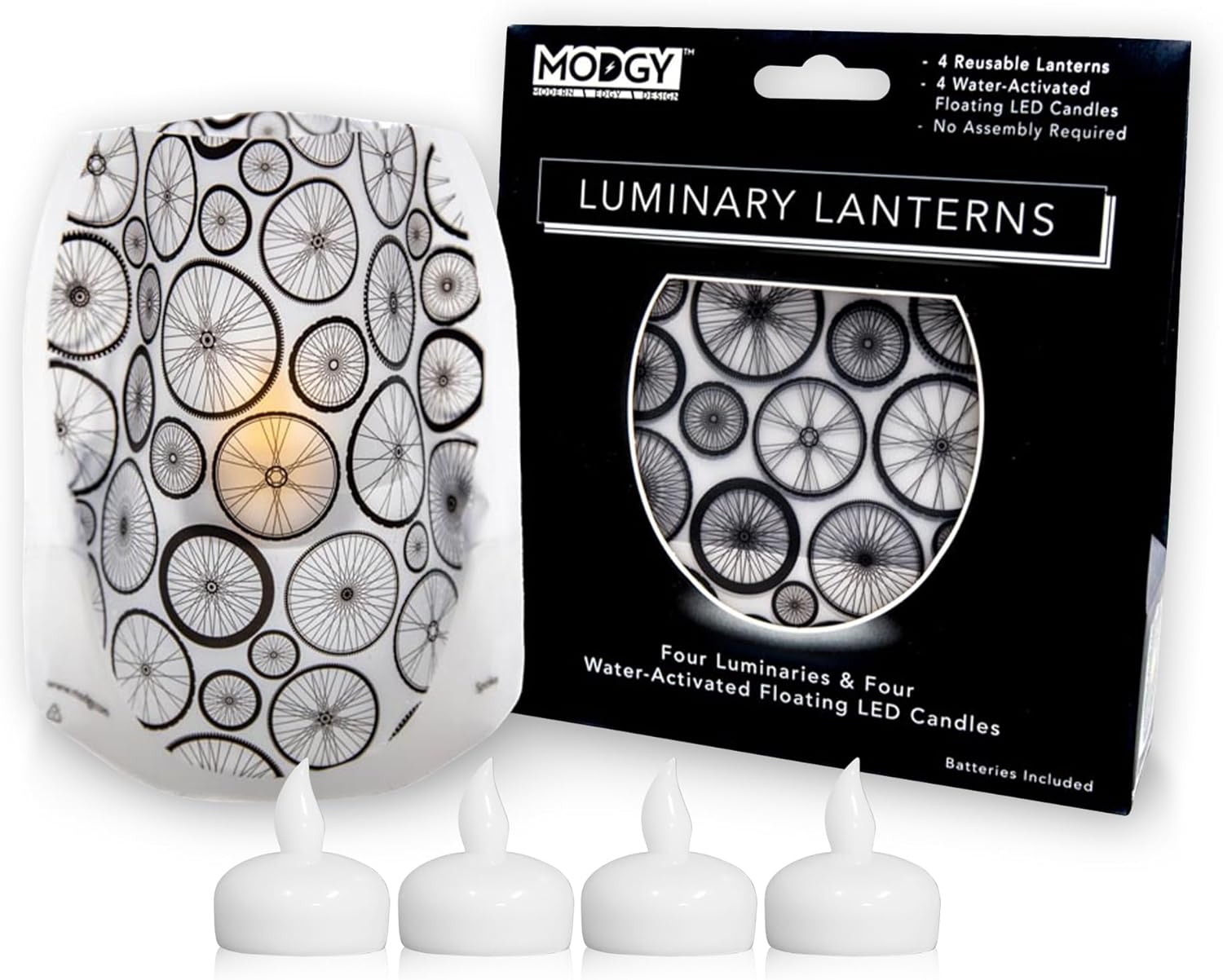 MODGY Luminary Lanterns 4-Pack - Floating LED Candles with Batteries Included - Luminaries are Great for Weddings, Parties, Patios & Celebrations of All Kinds (Spoke)