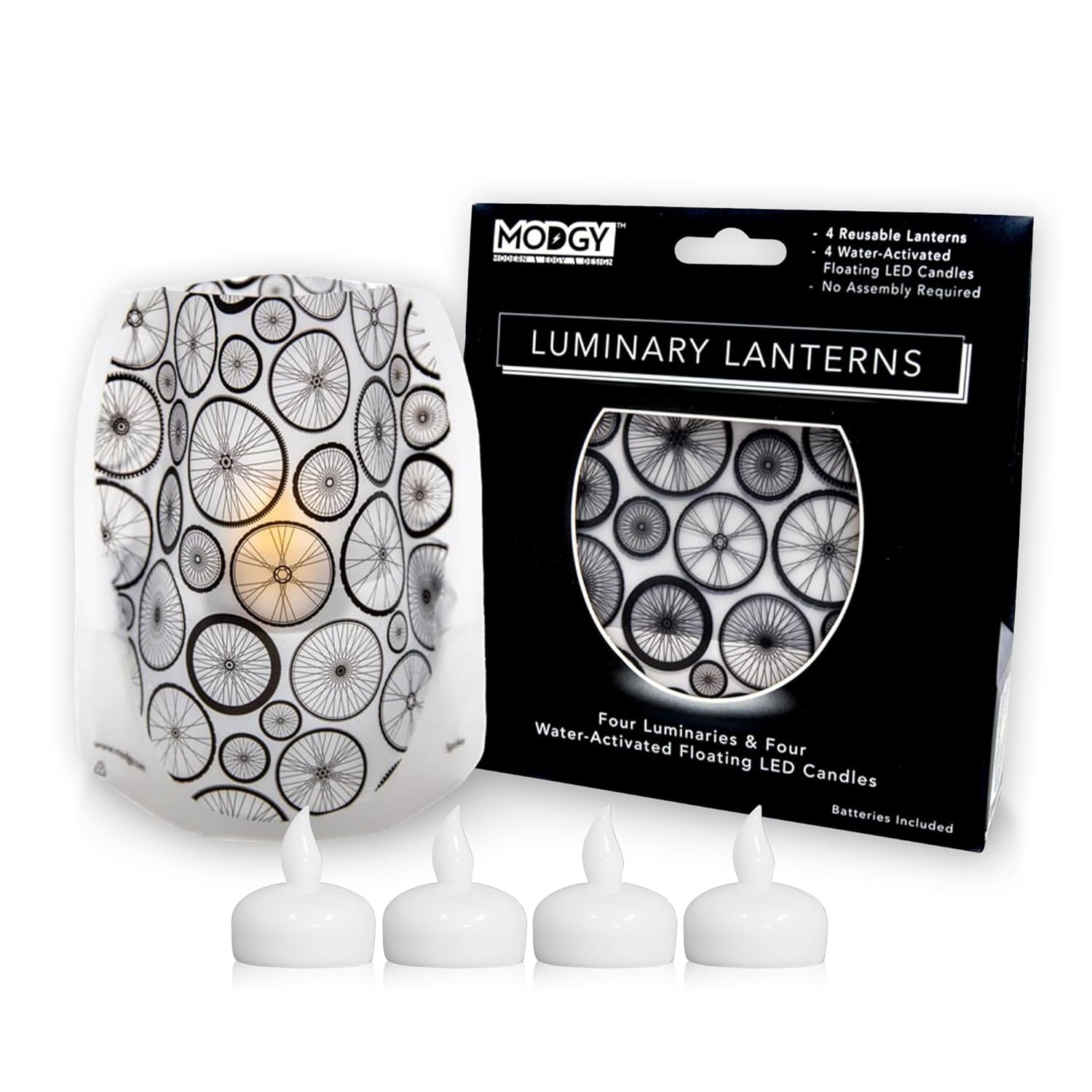 MODGY Luminary Lanterns 4-Pack - Floating LED Candles with Batteries Included - Luminaries are Great for Weddings, Parties, Patios & Celebrations of All Kinds (Spoke)