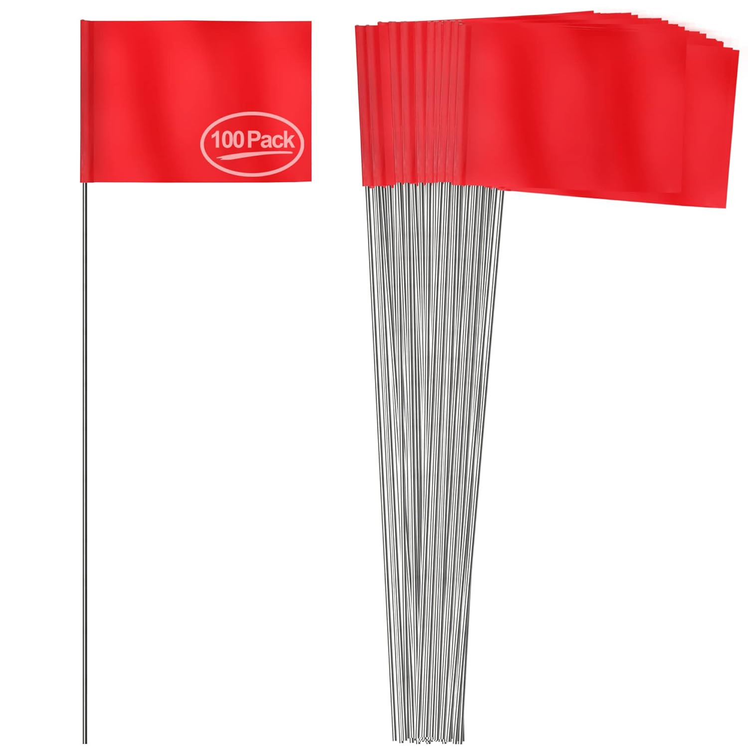 Anley 100 Pcs Red Marking Flags 4" X 5" - Vinyl Irrigation Sprinkler Flag with 15 Inch Steel Wire Stake - Small Marker Flags