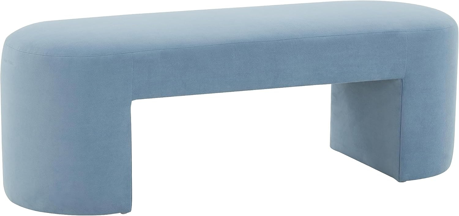TOV Furniture Elena Transitional 51" W Velvet Bench in Light Blue