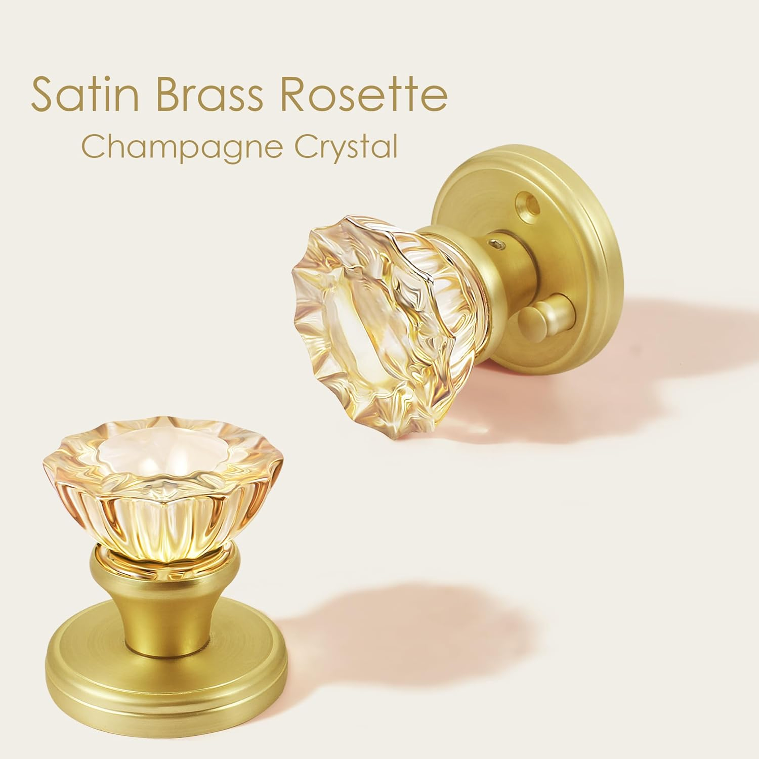 Champagne Glass Door Knobs,Privacy Crystal Door Knobs Interior Satin Brass/Brushed Gold Door Knob with Lock