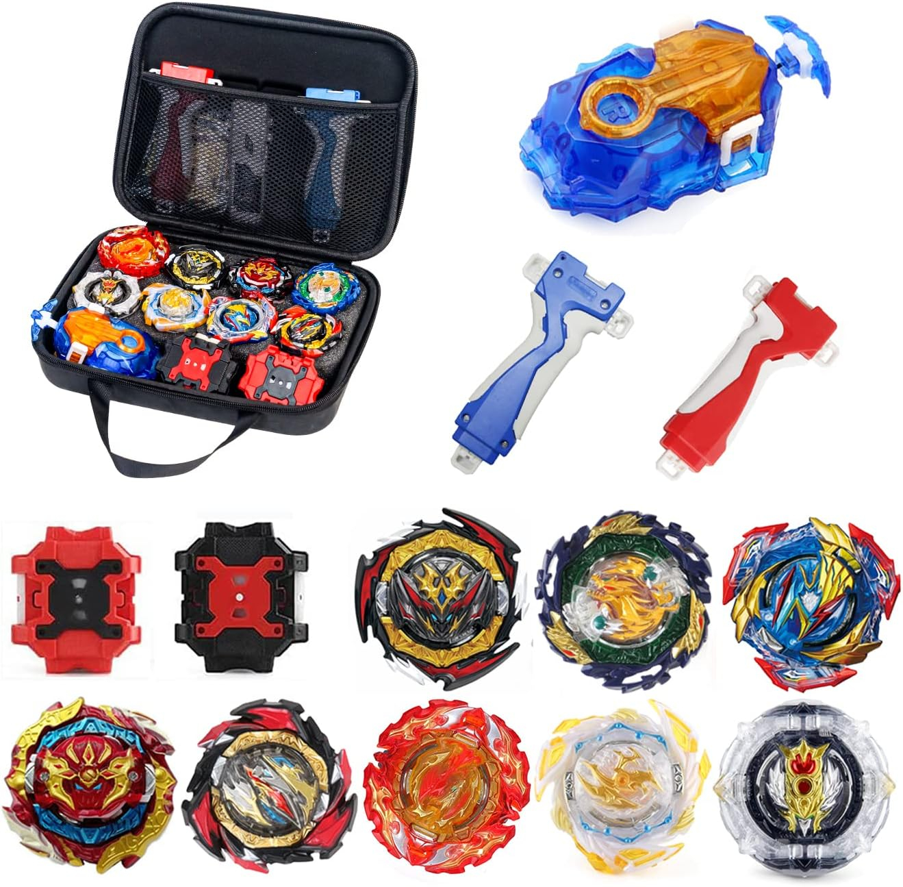 Bey Burst Gyro Toy Set Great Birthday Gift for Boys Children Kids 6 8+ Metal Fusion Attack Top Grip Blade Set with Battling Game Storage Box 8 Top Burst Gyros 3 Two-Way Launcher 2 Handles