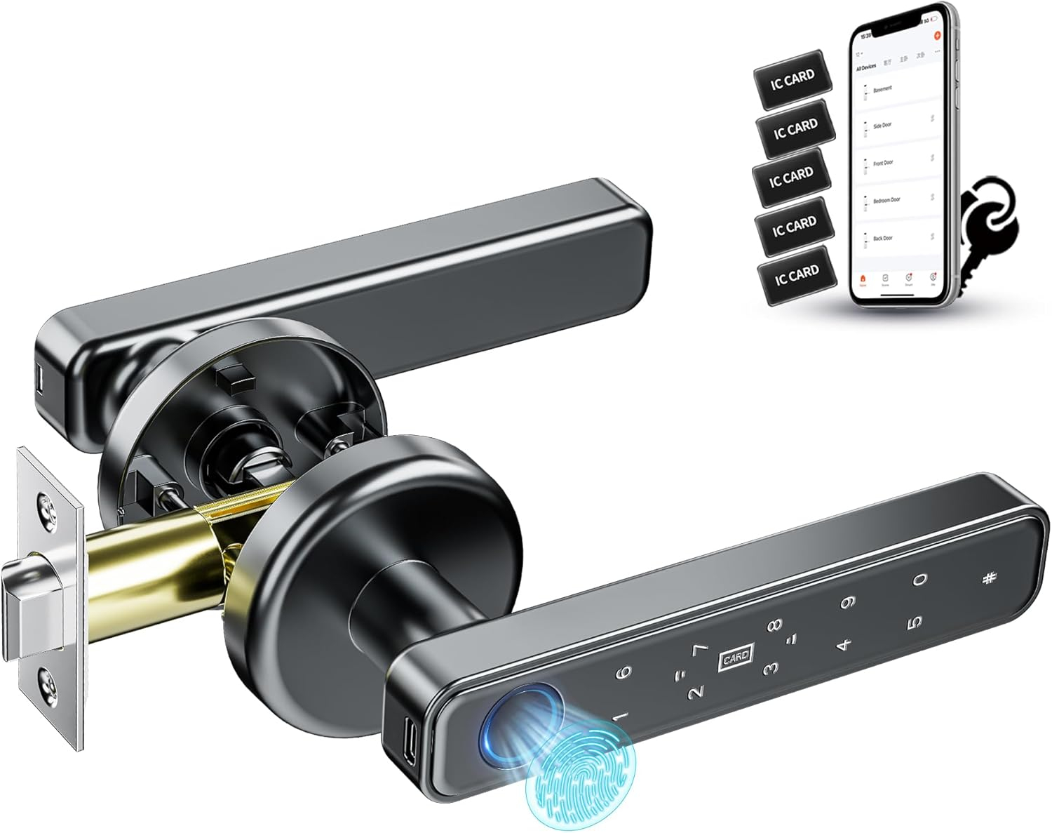 Fingerprint Door knob, Full Function 5-in-1 Smart Door Knob, Fingerprint Door Lock for Bedroom, Office, Hotel, Closet, Biometric Door Knob