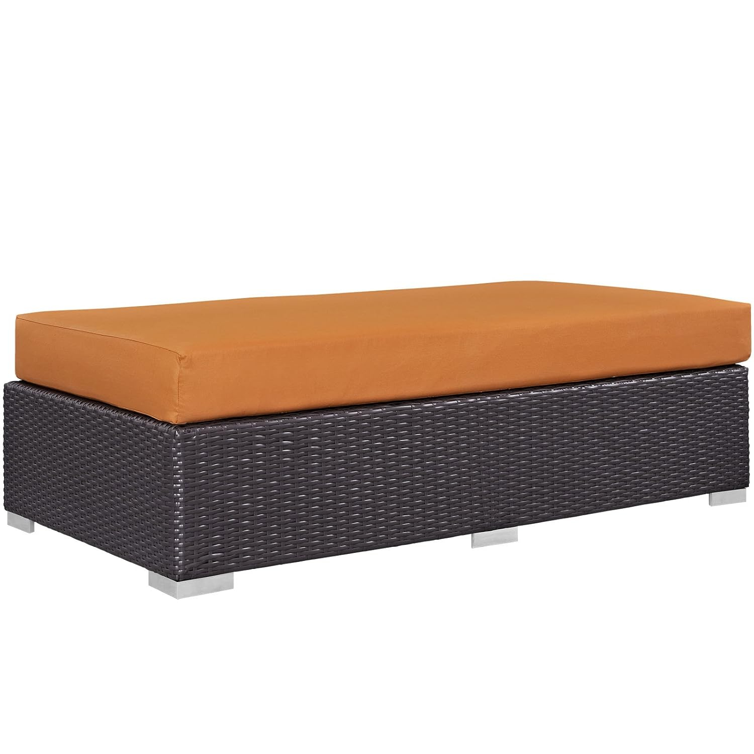 Modway Convene Wicker Rattan Outdoor Patio Rectangle Ottoman with Cushion in Espresso Orange