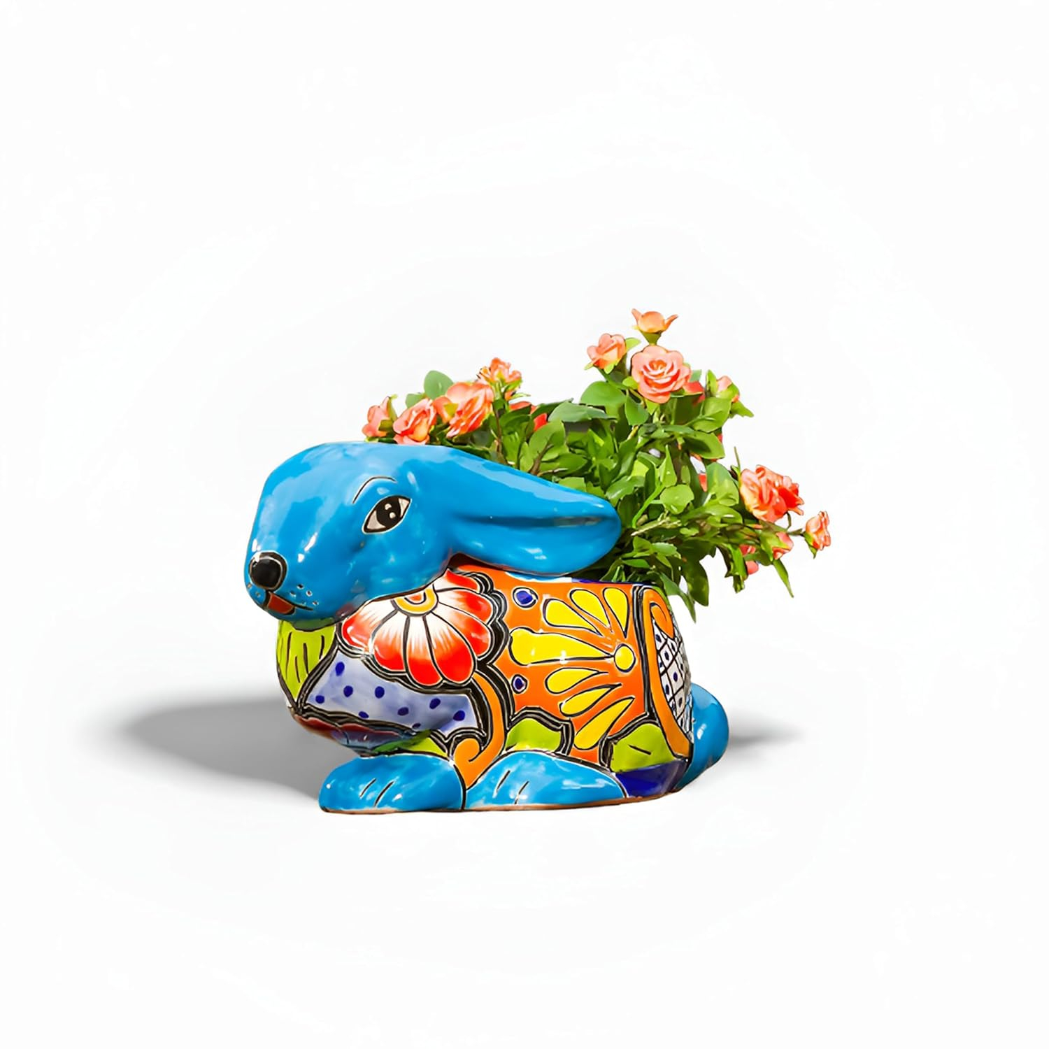 Evergreen Garden Talavera Mexican Pottery Ceramic Talavera Animal Shape Planter | Flower Pot Plant Succulent | Indoor Outdoor (Bunny)