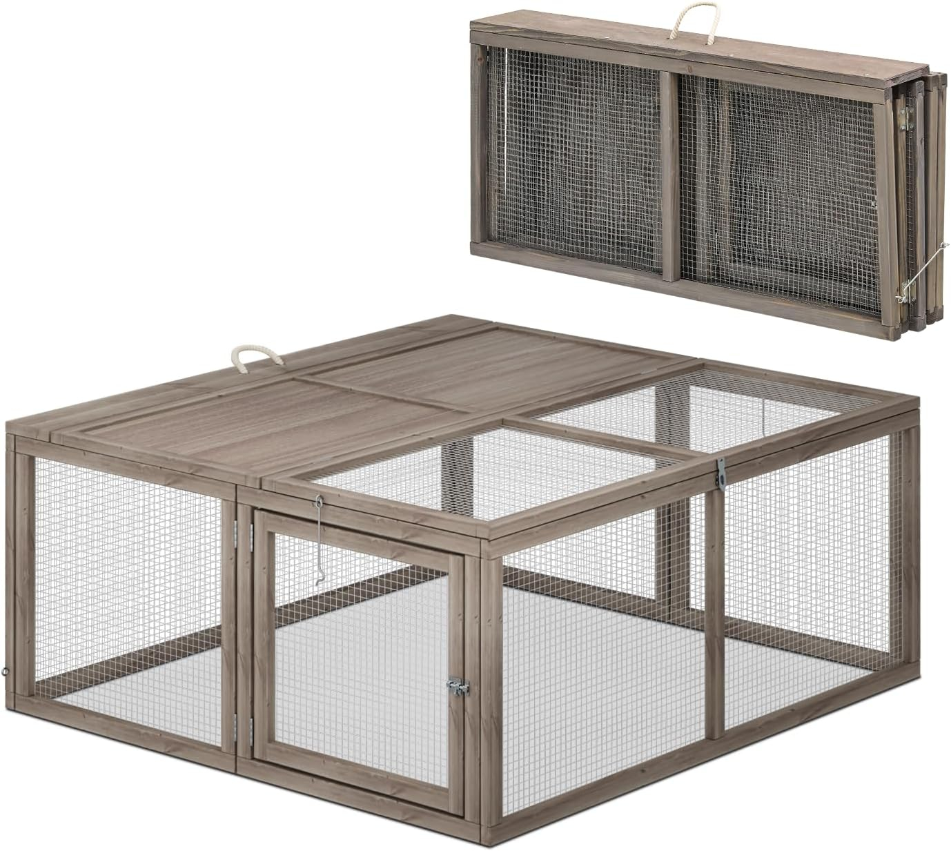 MoNiBloom Chicken Coop Rabbit Hutch, 45.5" Wooden Chicken Run Hen House Duck Coop, Outdoor Small Animal Poultry Cage with Openable Roof and Side Door (Grey)