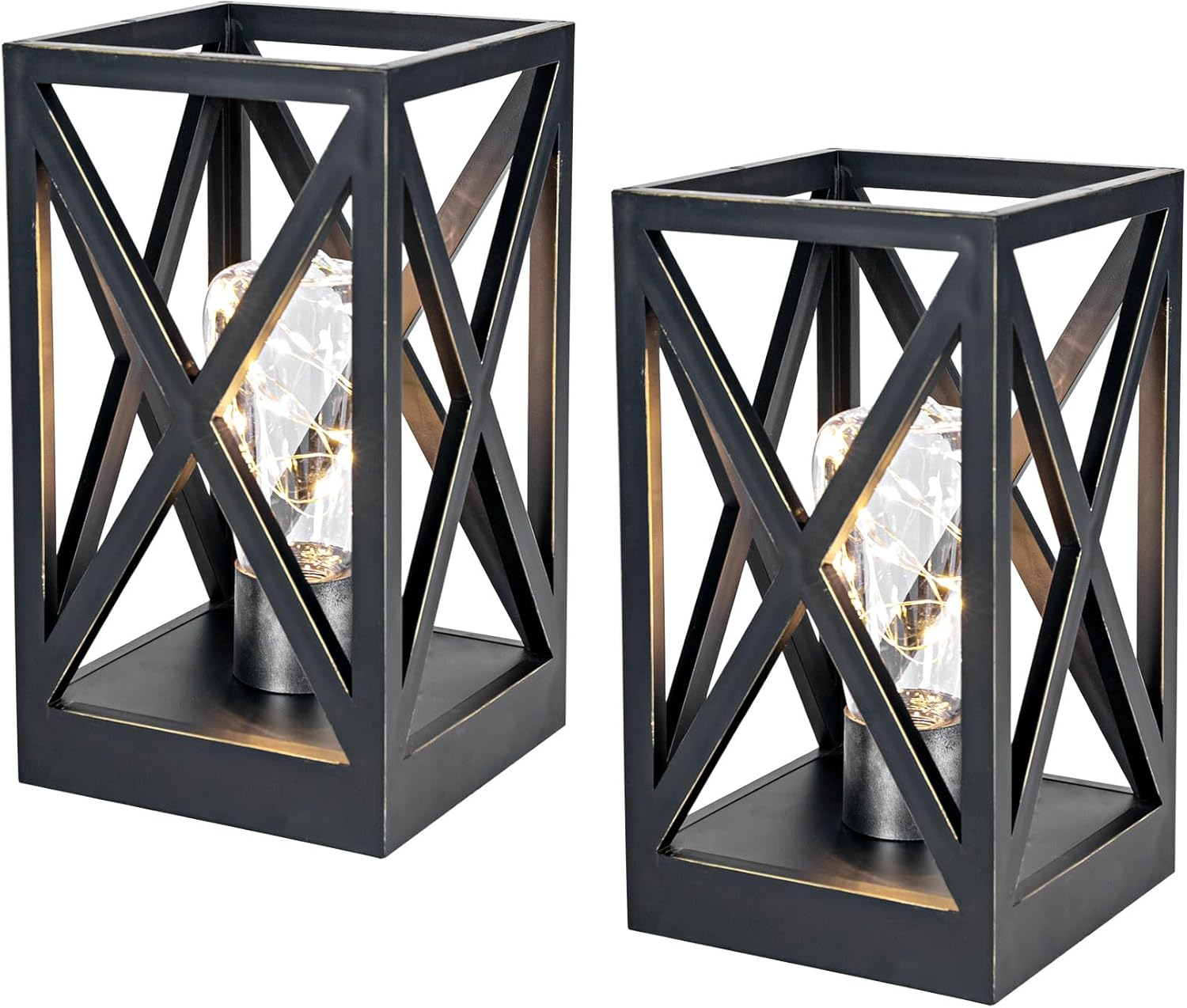 WINGBO 2 Pack Retro Battery Powered Table Lamps, Battery Operated Cordless Lamp Set, Portable Nightlight Decorative Light for Living Room Dining Room Bedroom Entryway Patio, Black & Gold Finish