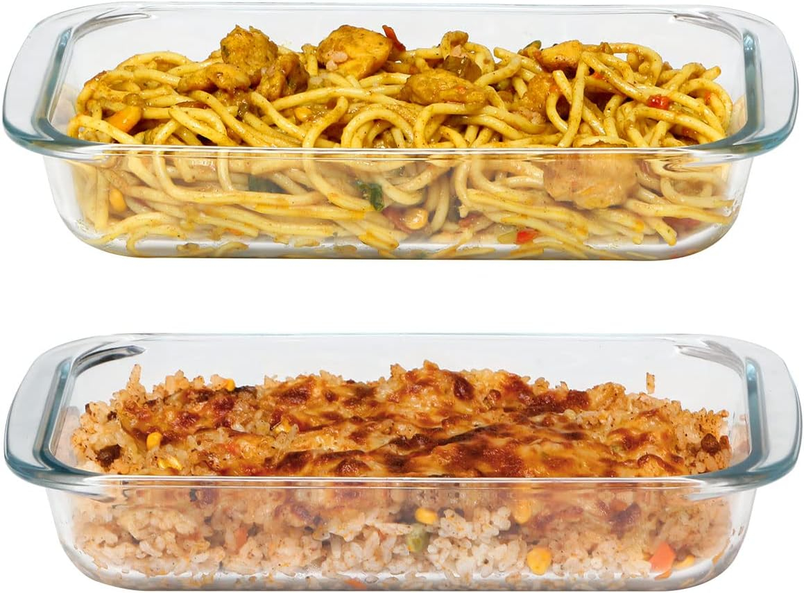 Mini-1 Quart Glass Baking Dish for Oven, 2 Pcs Single Serving Glass Pan for Cooking Oblong Casserole Dish Rectangular Baking Pan Glass Bakeware