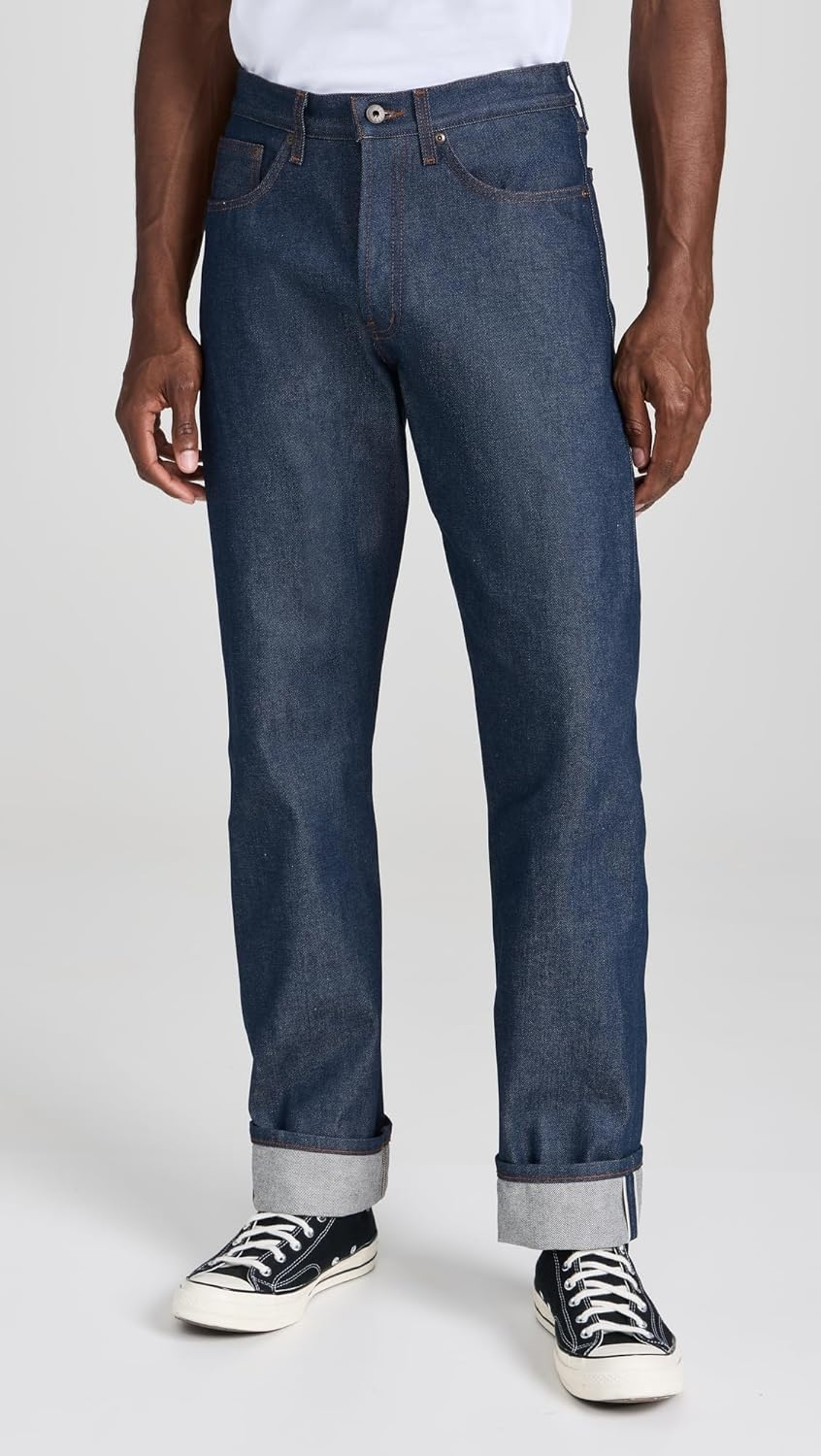 Natural Indigo Cotton Denim Straight Leg Jeans, Size 32