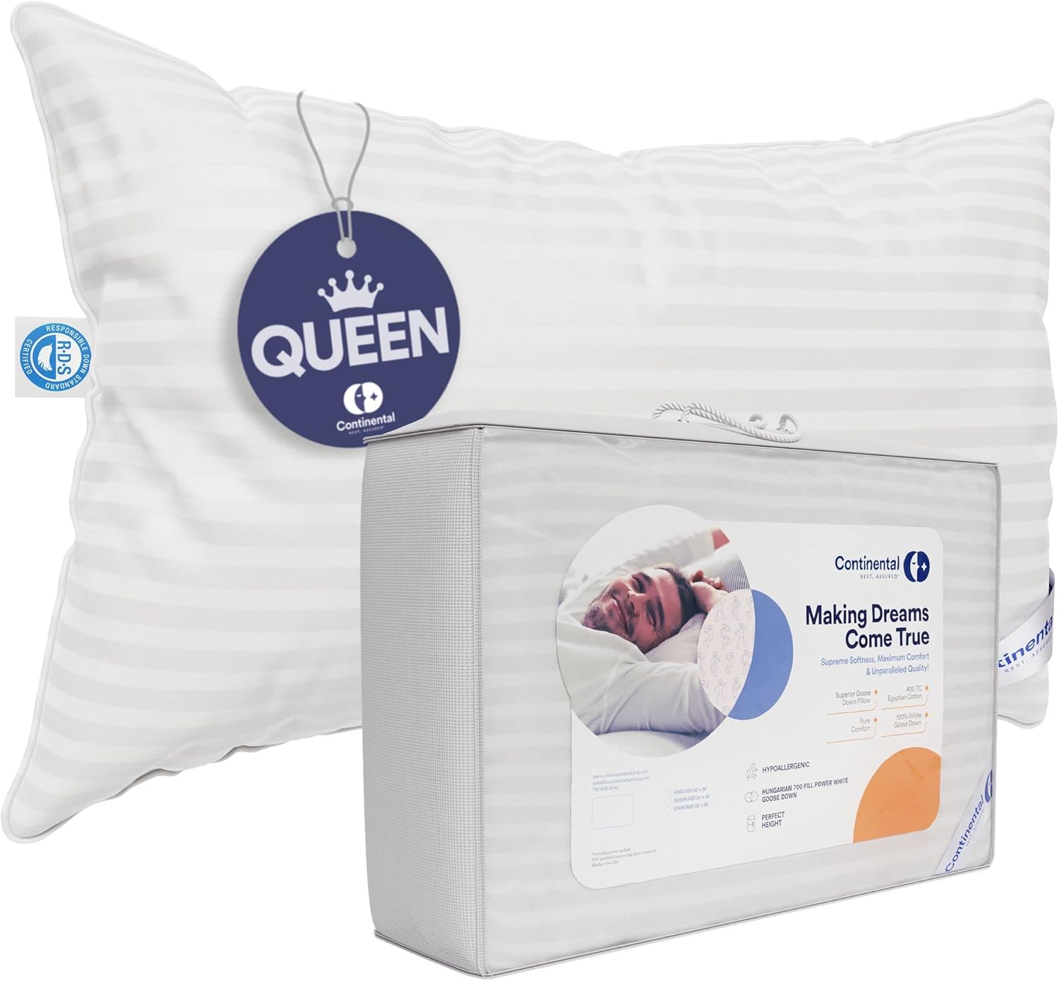 Continental Bedding 700-Soft Pillow, Queen (Pack of 1), White