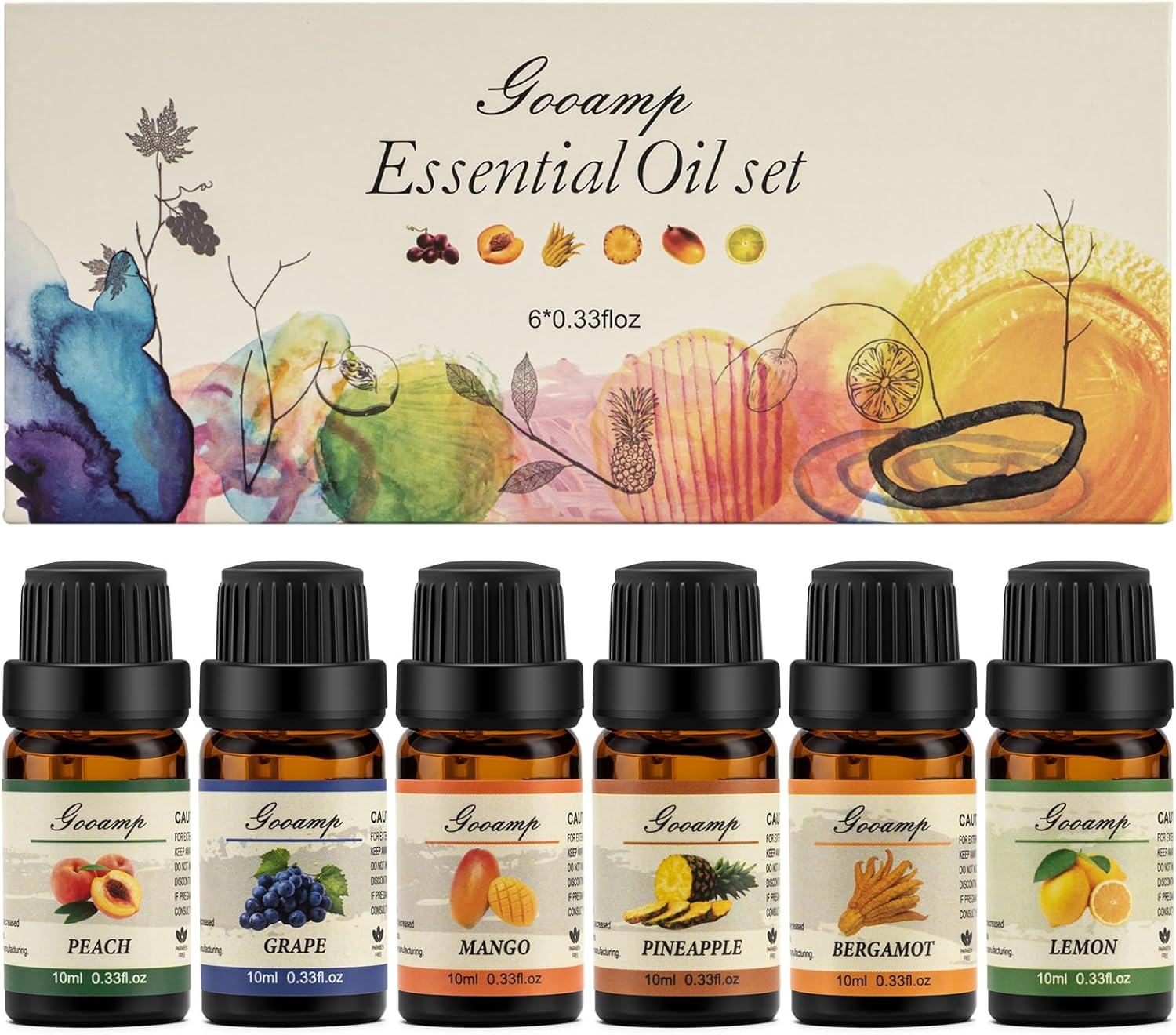 Essential Oils Set - Top 6 Blends for Diffusers, Home Care, Candle Making Scents, Fragrance, Aromatherapy, Humidifiers, Gifts - Peppermint, Tea Tree, Lavender, Eucalyptus, Lemongrass, Orange (10mL)