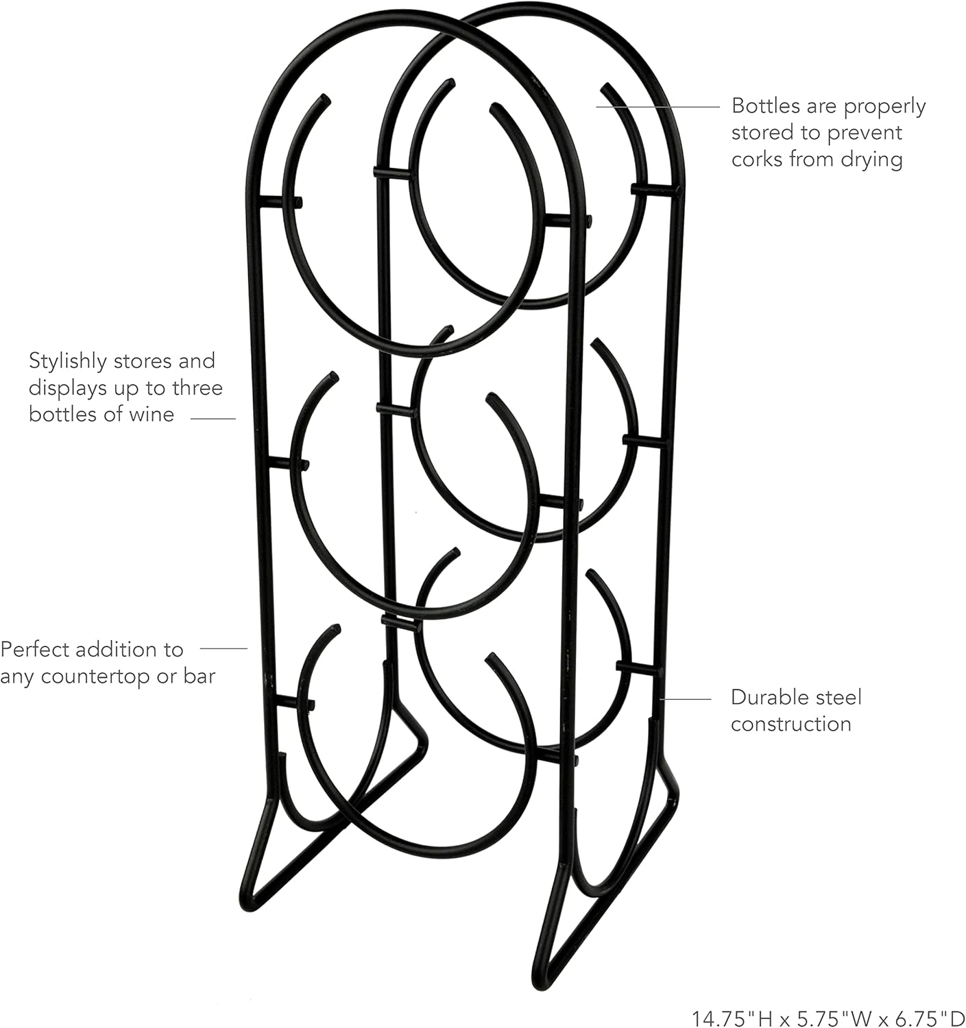 Spectrum Diversified Horseshoe Wine Rack, 3 Bottle, Black