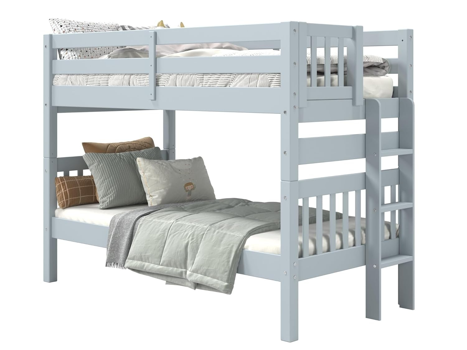 Bedz King Bunk Beds Twin over Twin Mission Style with End Ladder, Breezy Blue