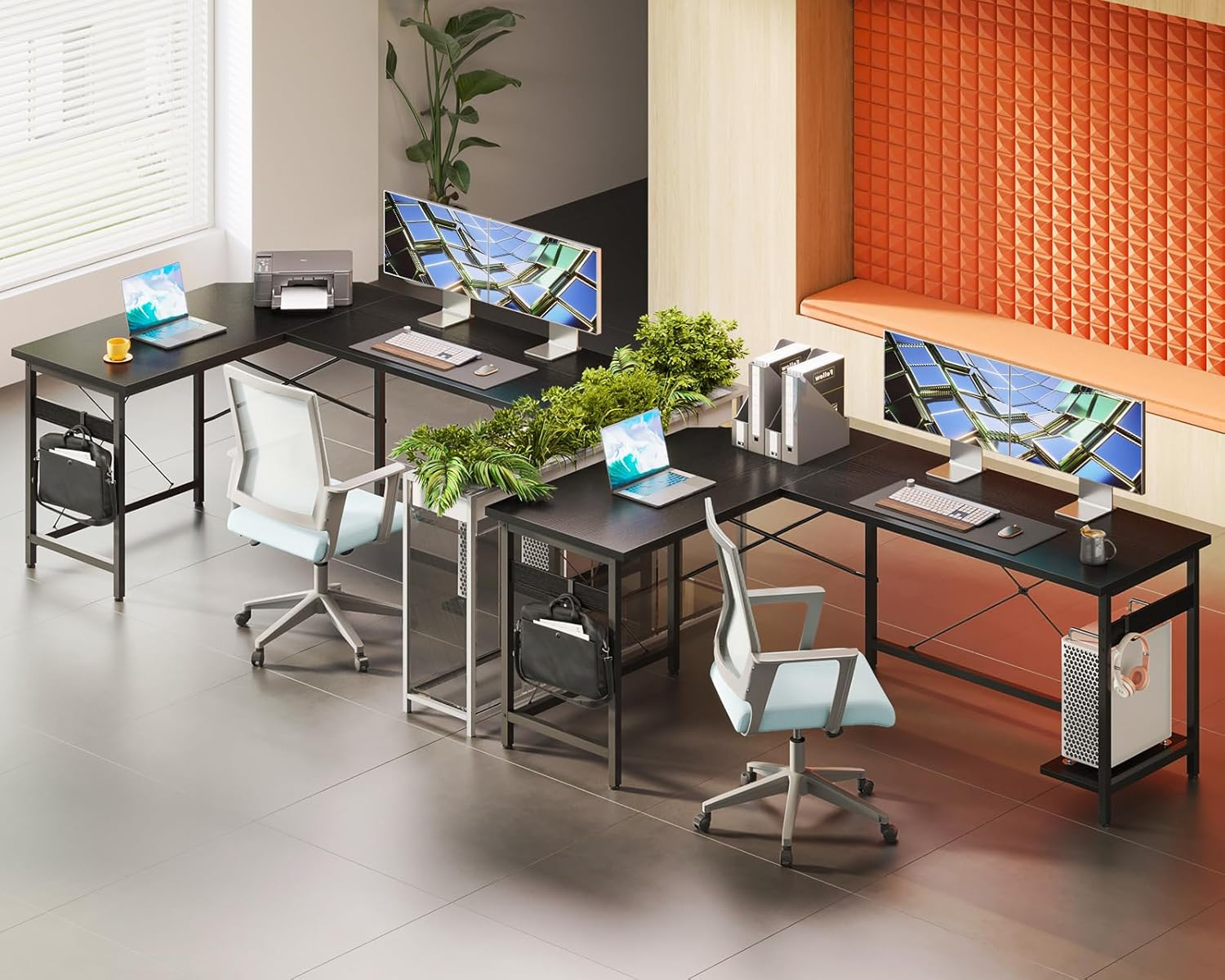 Coleshome 59" L Shaped Corner Computer Desk, Sturdy Home Office Table, Writing Larger Gaming Workstation, Black