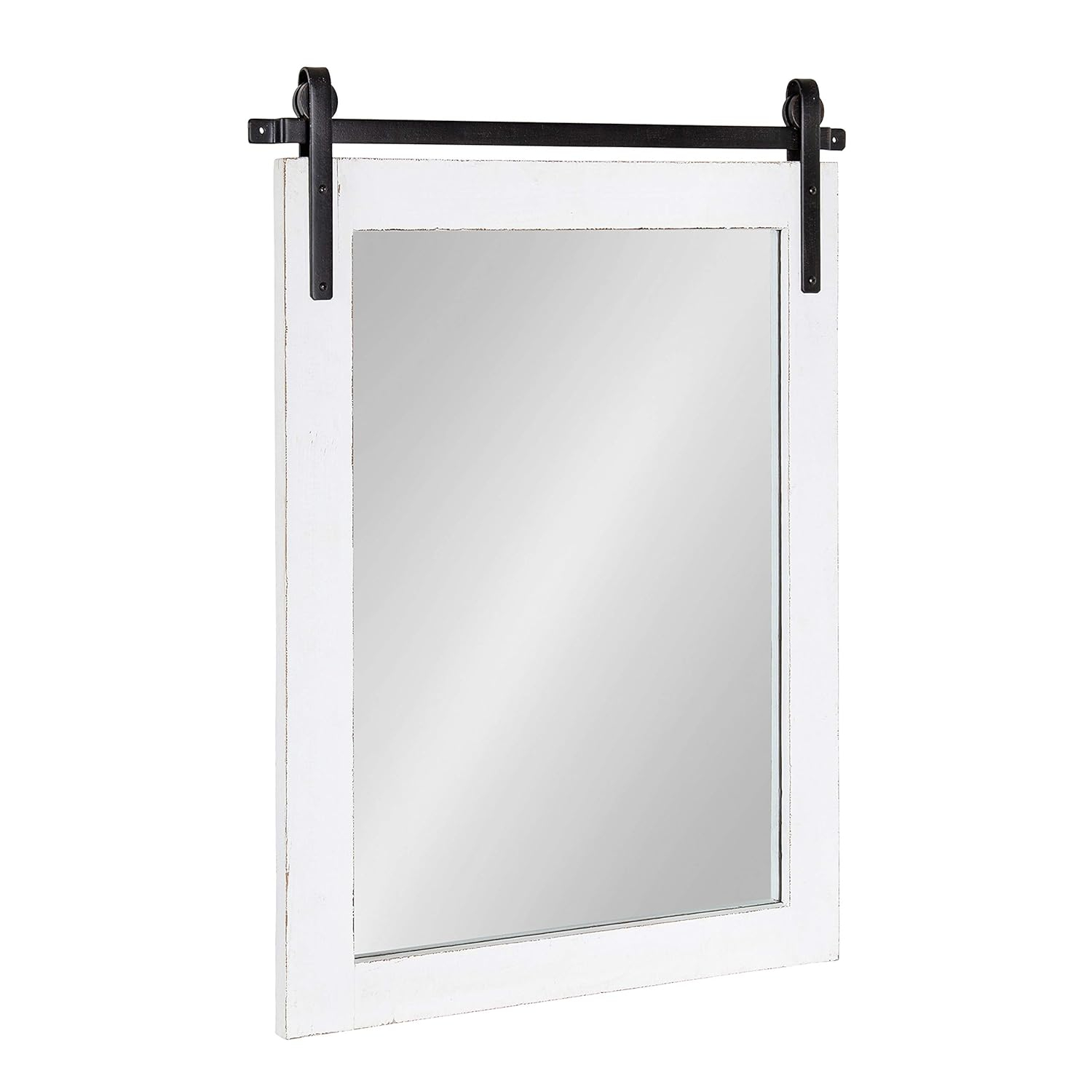 Kate and Laurel Cates Farmhouse Wood Framed Wall Mirror, 18 x 26, White, Barn Door-Inspired Rustic Mirrors for Wall