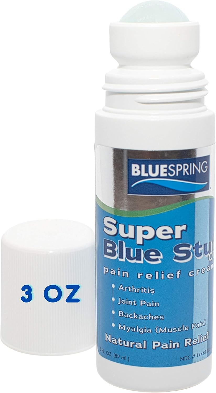BlueSpring Super Blue Stuff Natural Pain Relief Cream - OTC Fast Action Relief 3-oz roll-on