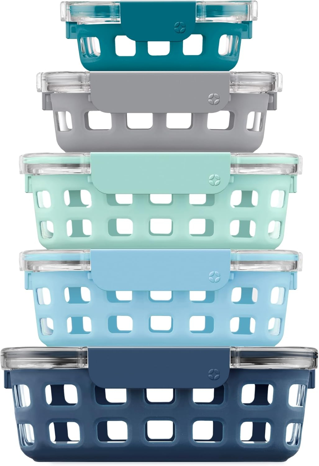 Ello Duraglass BLUE Glass Food Container - Silicone Protection, 10PC Set