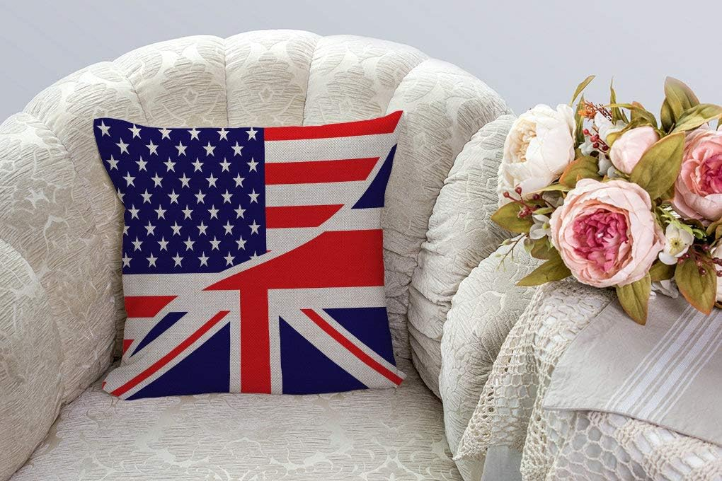 SSOIU USA American Flag and The Union Jack British Flag Throw Pillow Cover Farmhouse Cushion Case for Sofa Couch 18x18 Inches Cotton Linen 18x18 inches