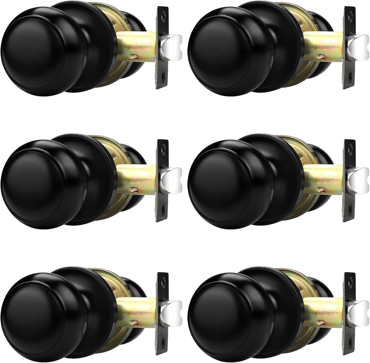 Probrico Black Door Knobs Interior, Passage Door Knobs for Hallway Closet, Matte Black Keyless Indoor Door Knob, 6 Pack