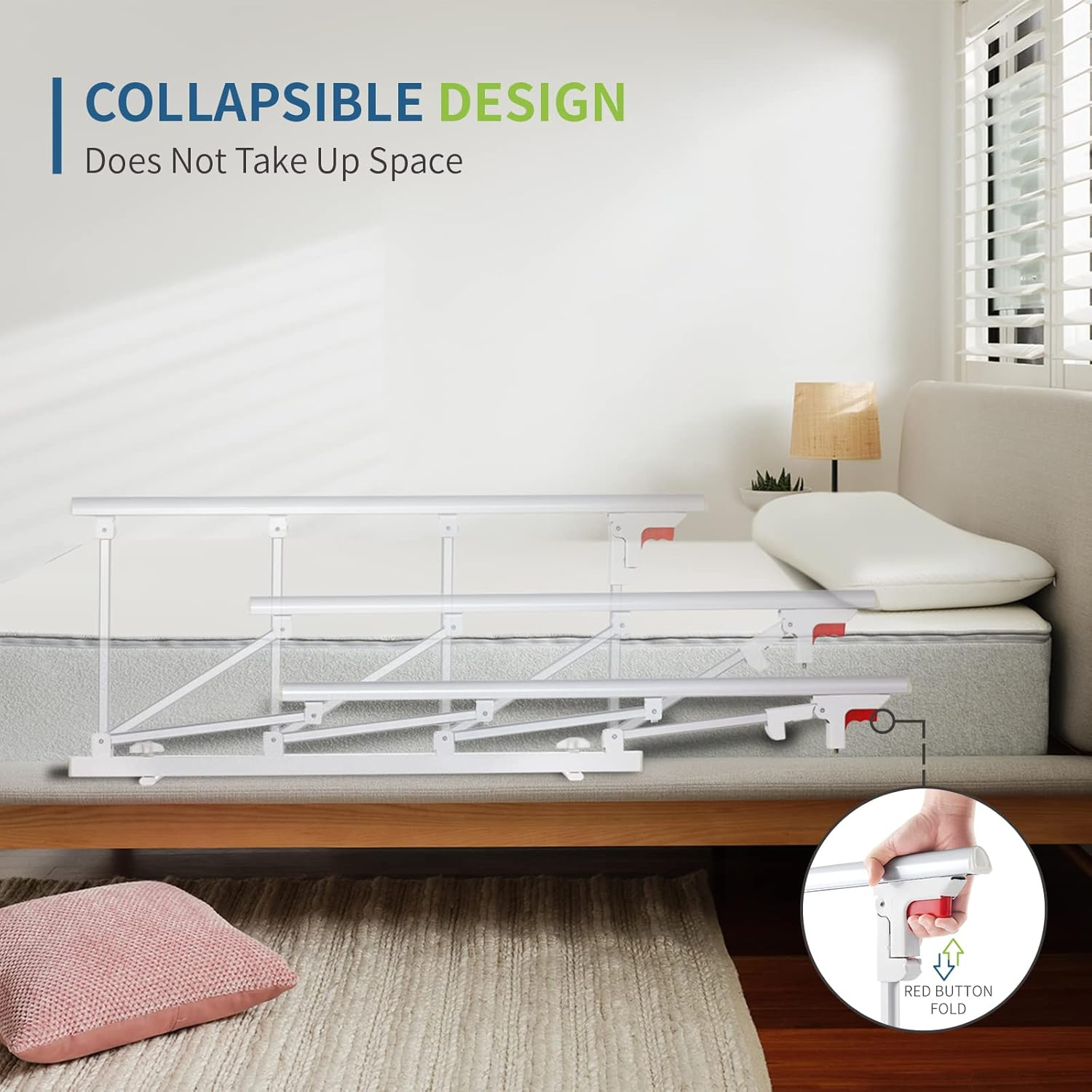 Bed Rails for Elderly Adults Safety, Folding Bedside Assist Rail Handle, Fall Prevention Safety Hand Guard Grab for Seniors & Surgery Patients, Fit King, Queen, Full, Twin(Tool-Free Assembly)