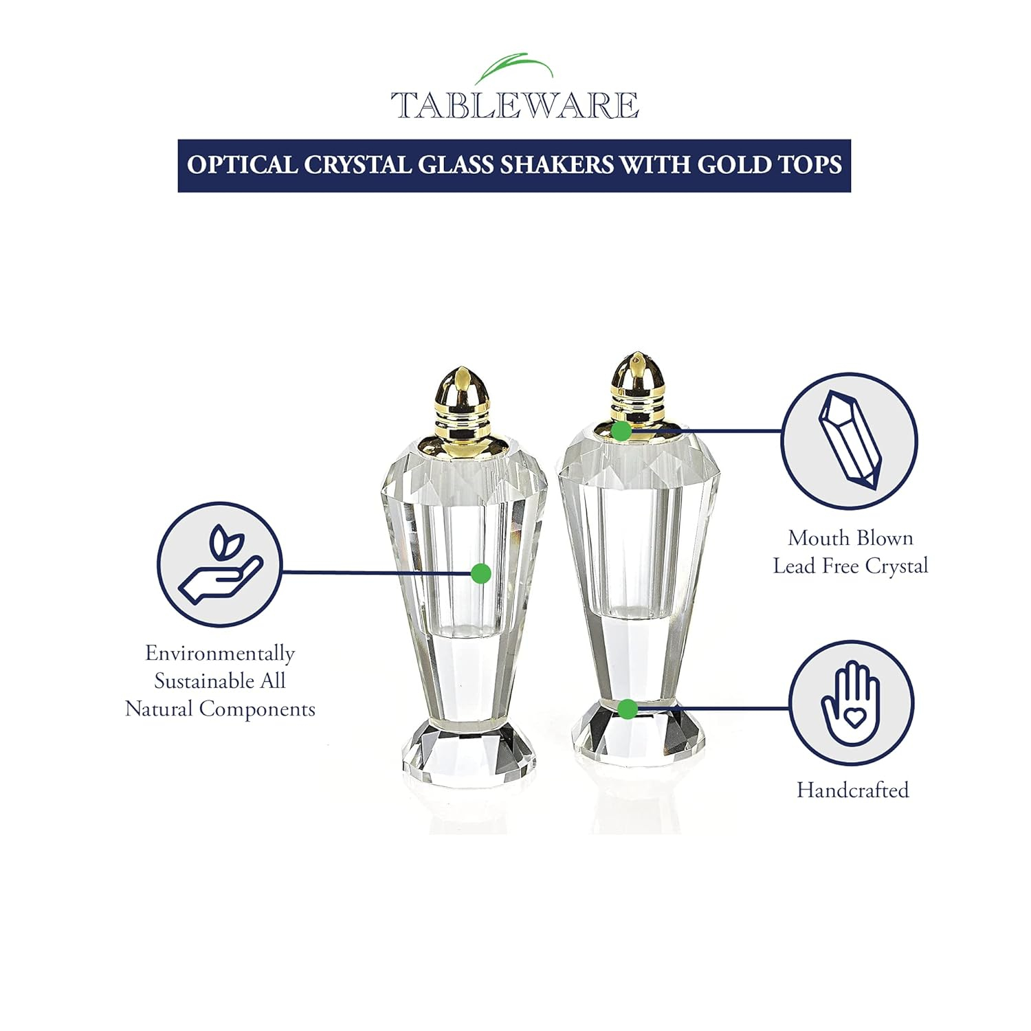 Elegant Hand-Cut Crystal Salt and Pepper Shakers with Gold Tops