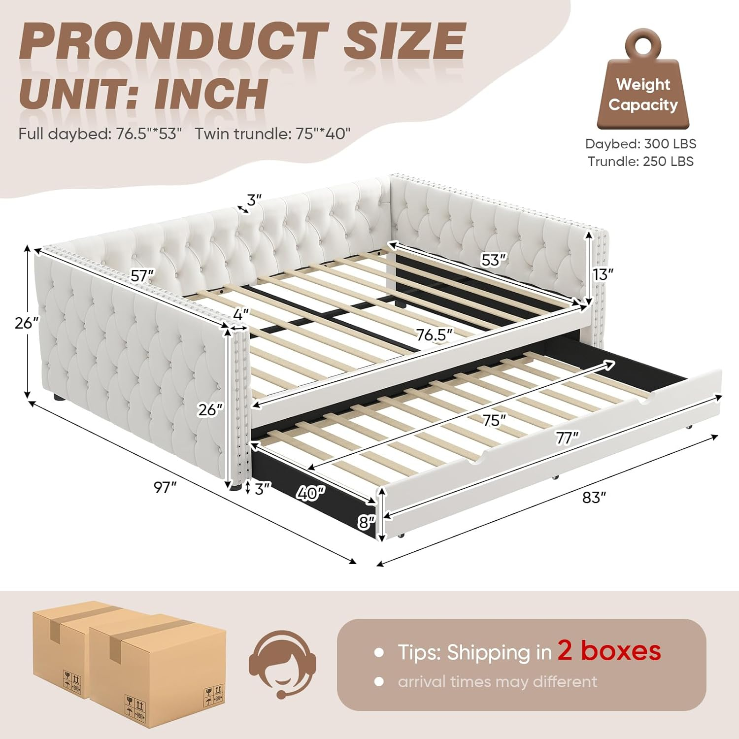 KNeretva Velvet Full Daybed with Twin Trundle, Modern Upholstered Full Size Day Bed Button-Tufted Sofa Daybed Frame (Black)