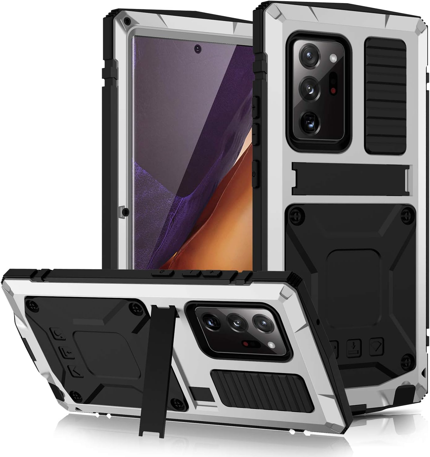 CHENXI for Samsung Galaxy Note 20 Ultra Case, Aluminum Metal Gorilla Glass Waterproof Shockproof Military Heavy Duty Sturdy Protector Cover Hard Case for Samsung Galaxy Note 20 Ultra (Silver)