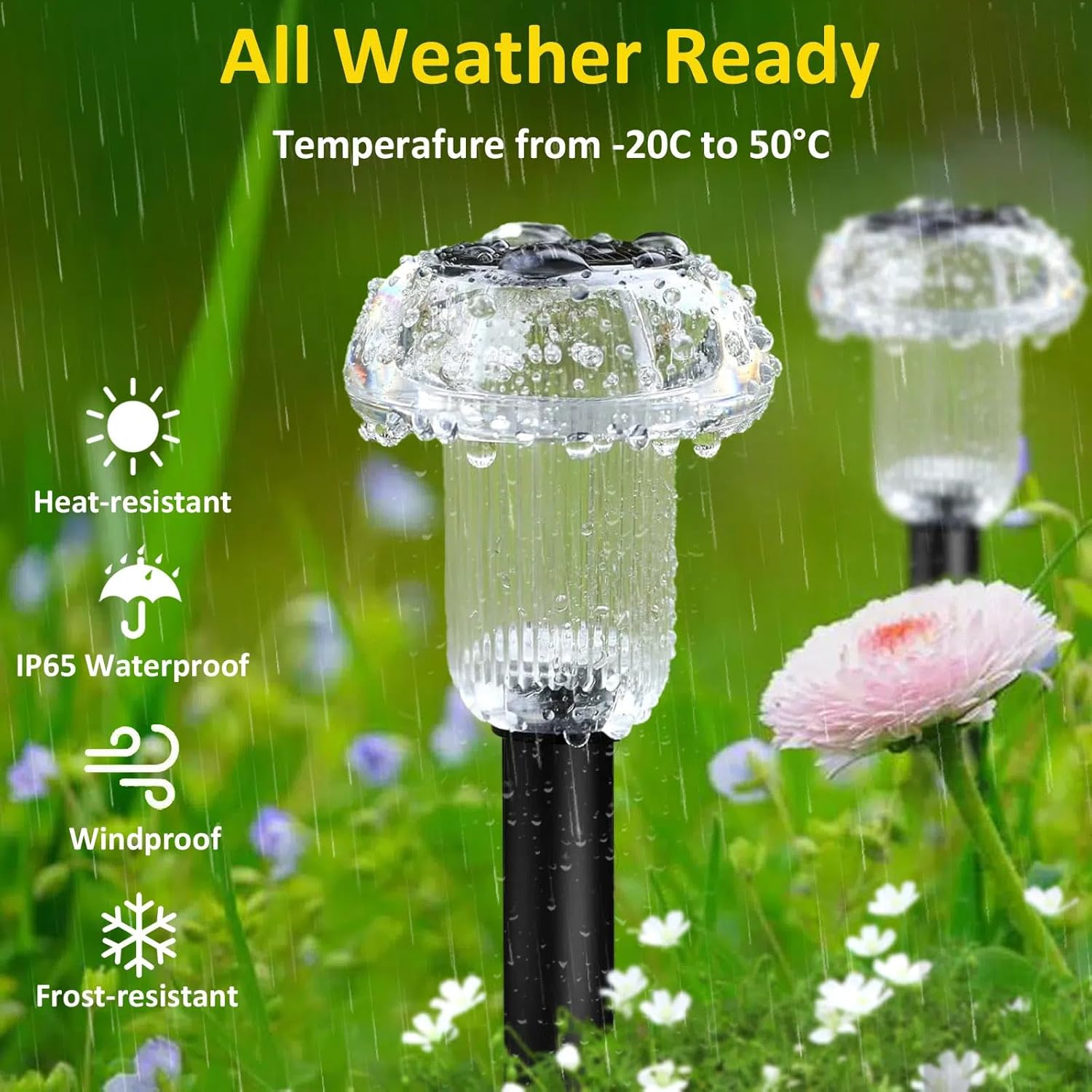 Solar Pathway Lights Outdoor - Red Yellow Green 3 Colors 6PK Mushroom Solar Pathway Lights IP65 Waterproof Solar Lights for Outside Patio Decor Yard Walkway and Landscape, T62S6-RYG-MIX