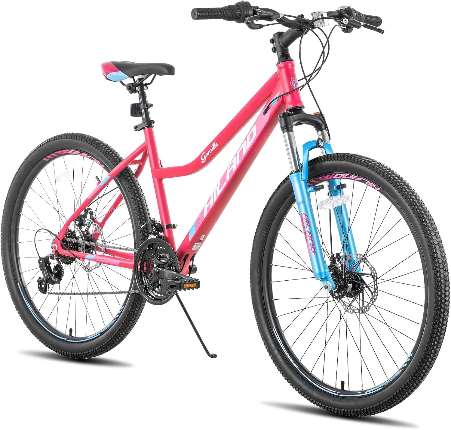 Hiland 26 Inch Womens Mountain Bike, with Step-Through Frame, 21 Speeds, Suspension Fork MTB, Bicycle for Women Men Adult