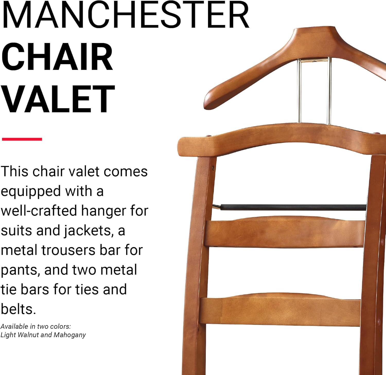 Vl16123 Manchester Chair Valet, Light Walnut Finish, Traditional Design with Solid Maple Wood