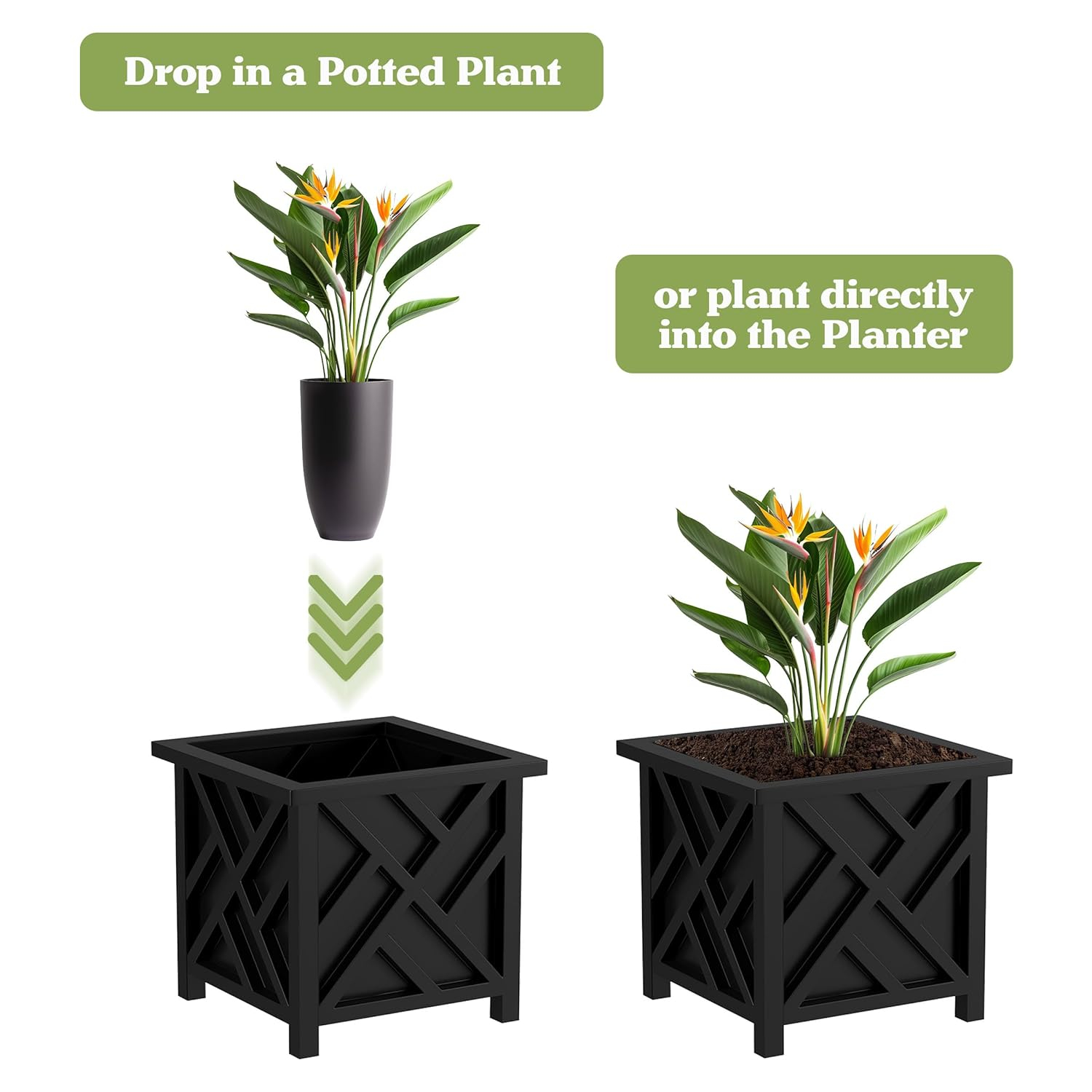 Pure Garden 2 -Pack Square 14.75-in W x 13-in H x Black Plastic Contemporary/Modern Outdoor Planter