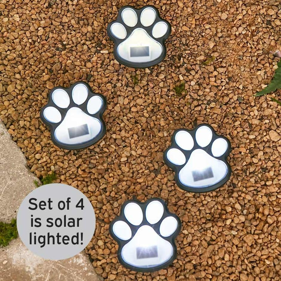 The Lakeside Collection Solar-Powered Paw Print Pathway Lights, 4 Pack