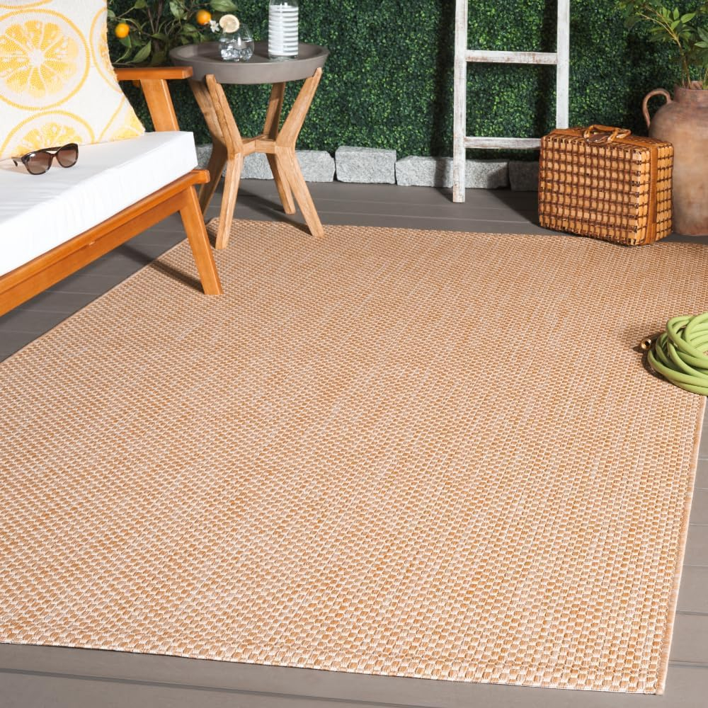 SAFAVIEH Courtyard Finnian Solid Dotted Indoor/Outdoor Area Rug, 6'7" x 9'6", Natural/Cream