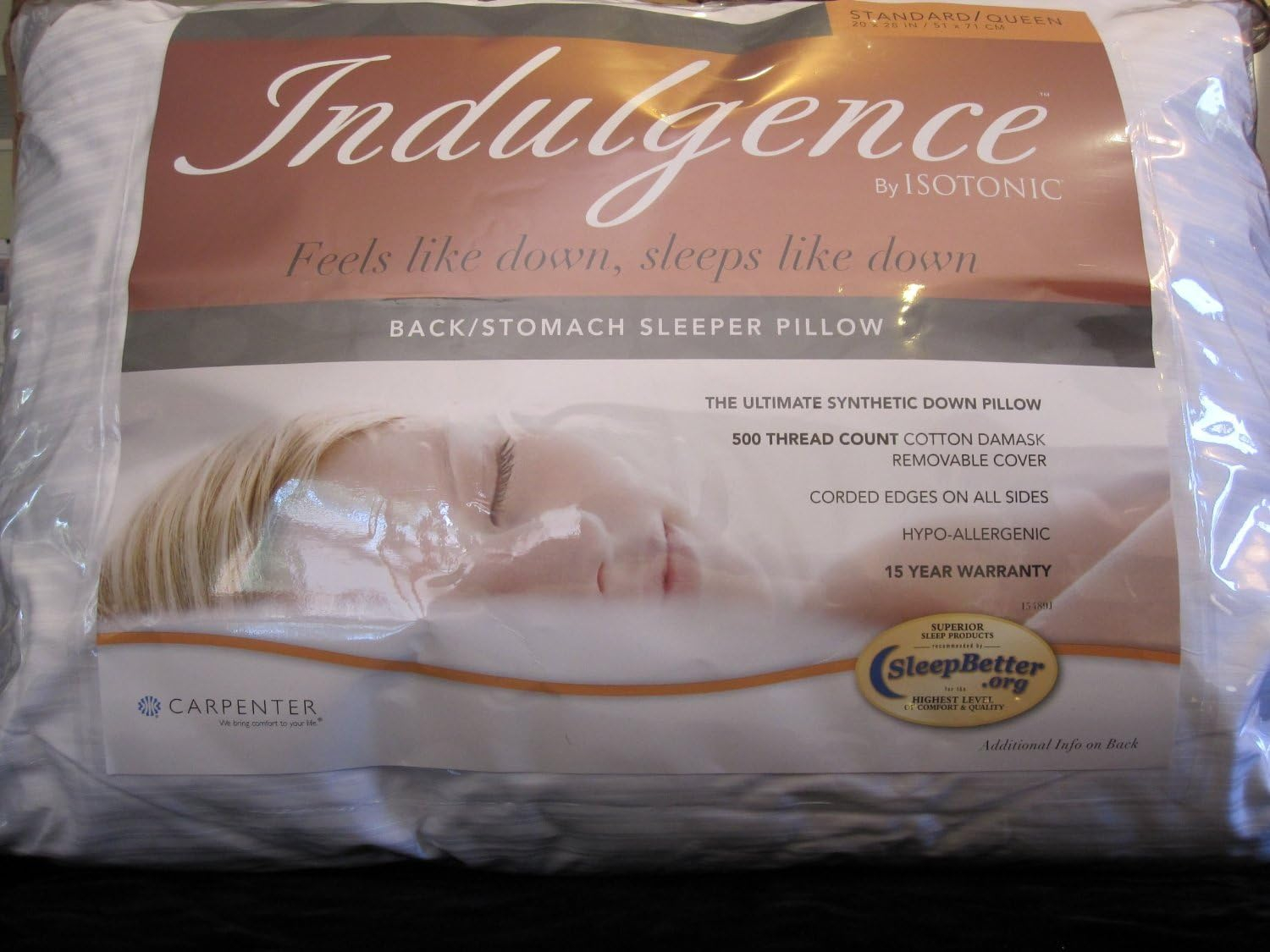 Indulgence Plush Hypoallergenic Cotton Bed Pillow 28" x 20"