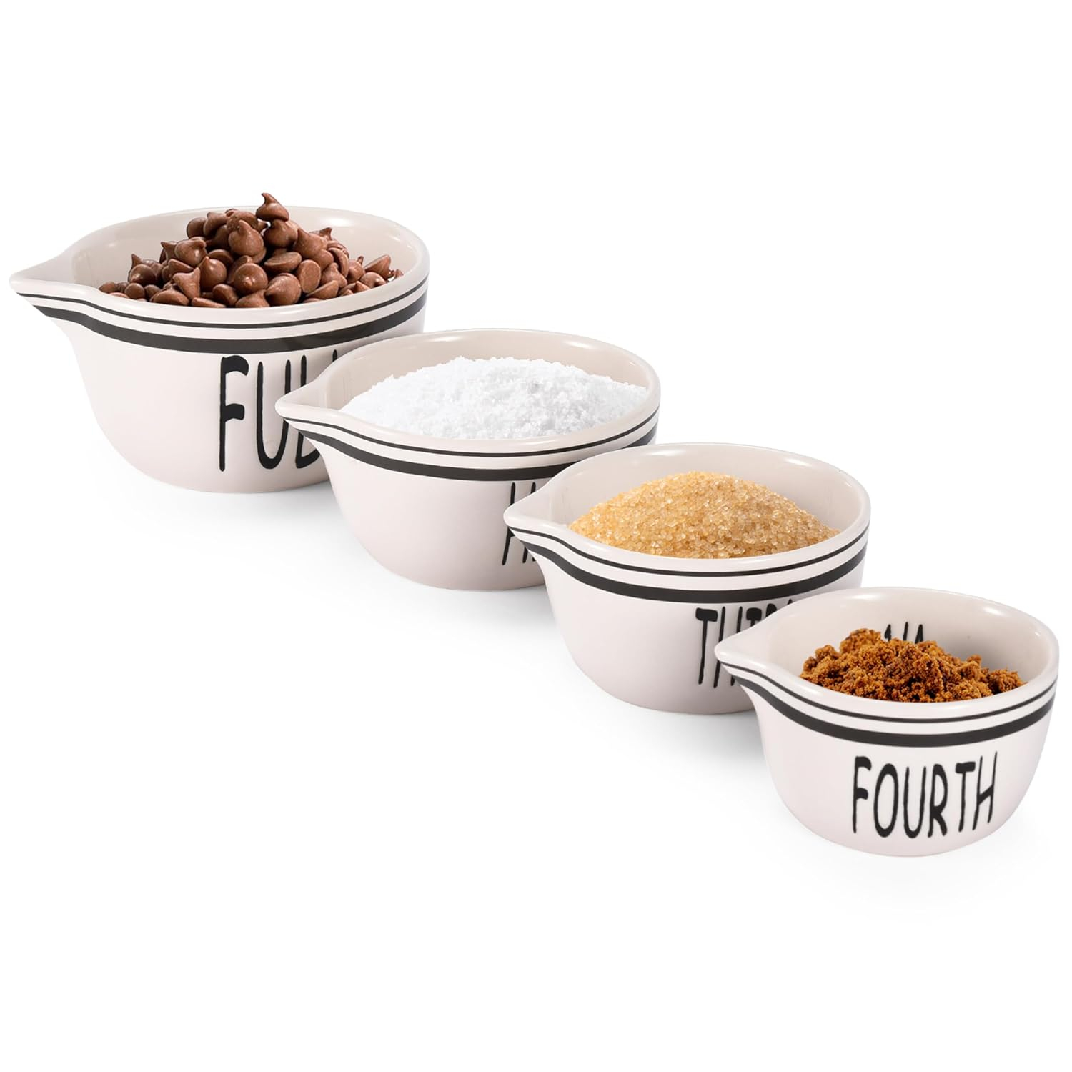 2LB Depot Ceramic Measuring Cups Set of 4 - Precise Cooking Measurements - Modern Design for Kitchen, Wet & Dry Ingredients - Dishwasher Safe - 4 Cups Sizes - 1 cup, 1/2 cup, 1/3 cup, 1/4 cup