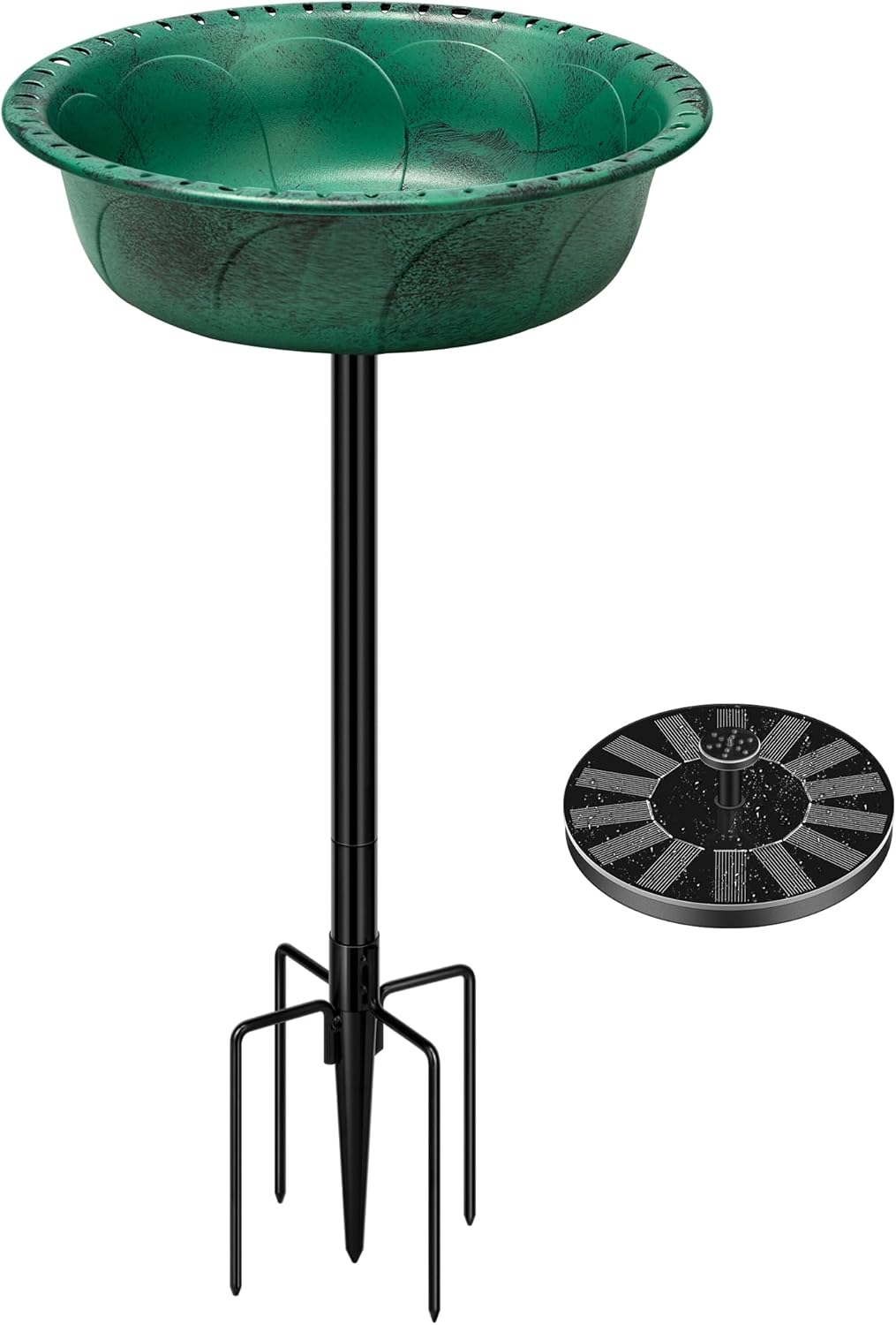 Ebern Designs Polyresin Bird Bath Bowl with Solar Fountain