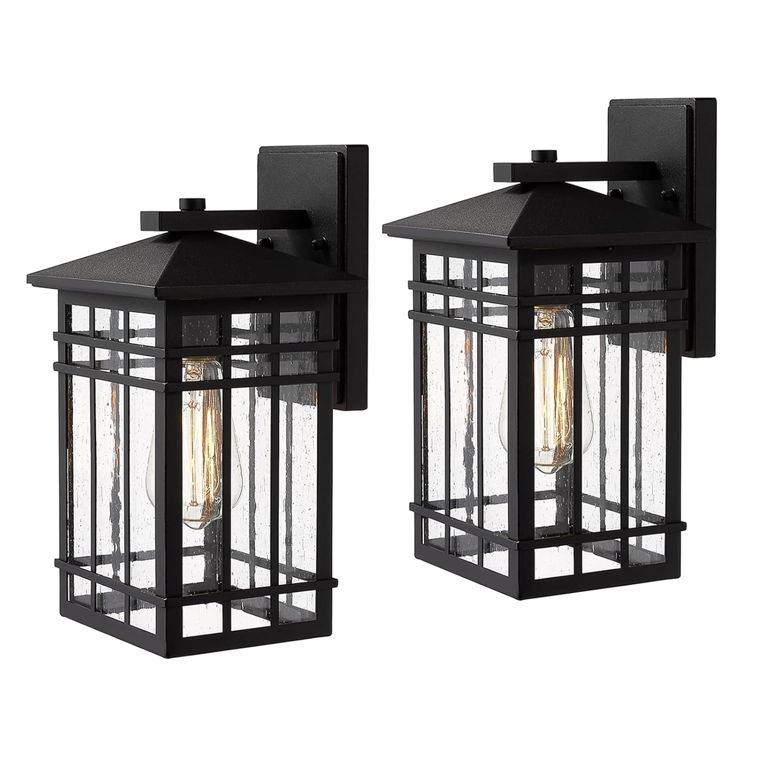 Black Modern Outdoor Wall Lanterns with Tempered Glass Shade, 9.76''