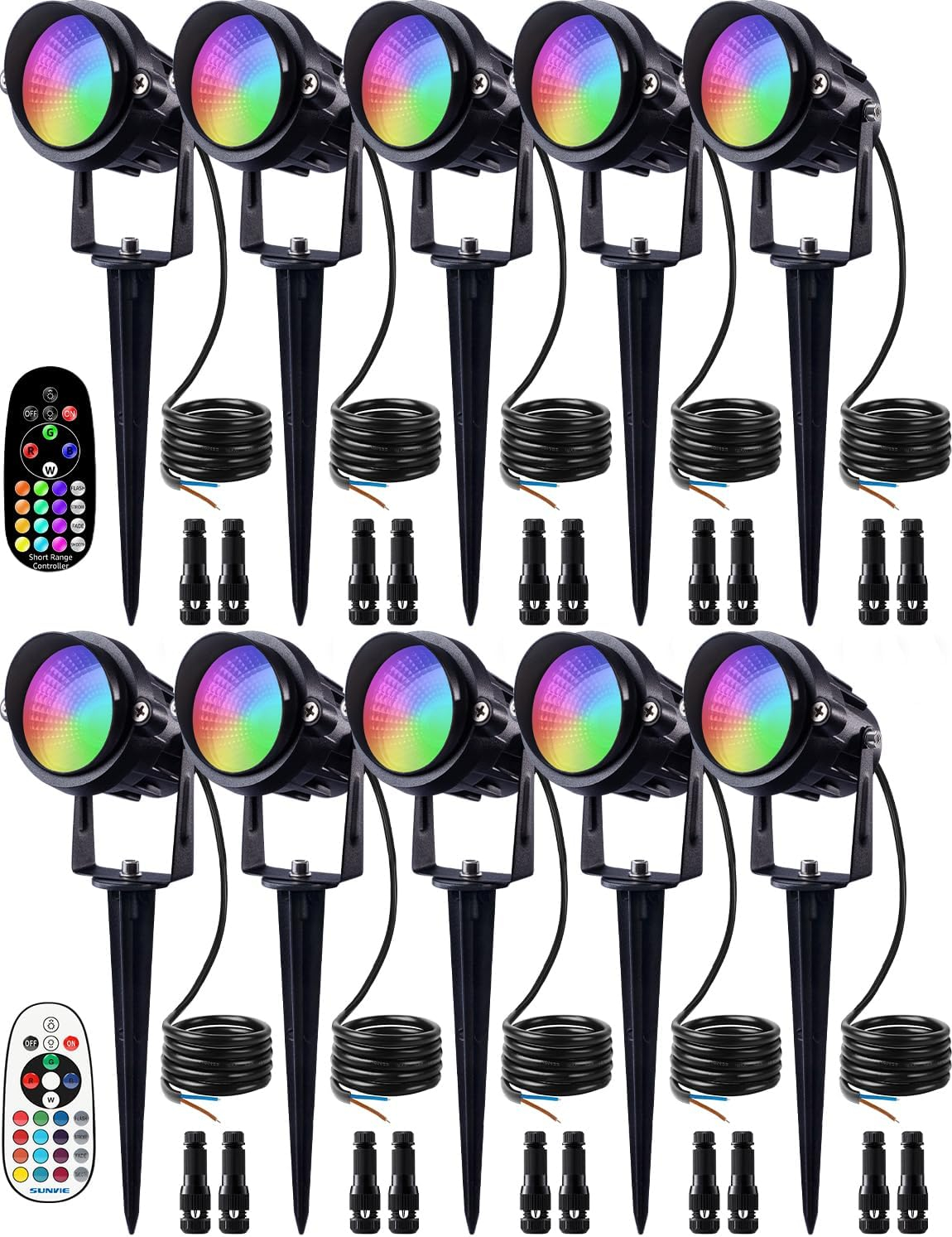 Modern Black Metal RGB LED Pathway Stake Lights with Remote Control