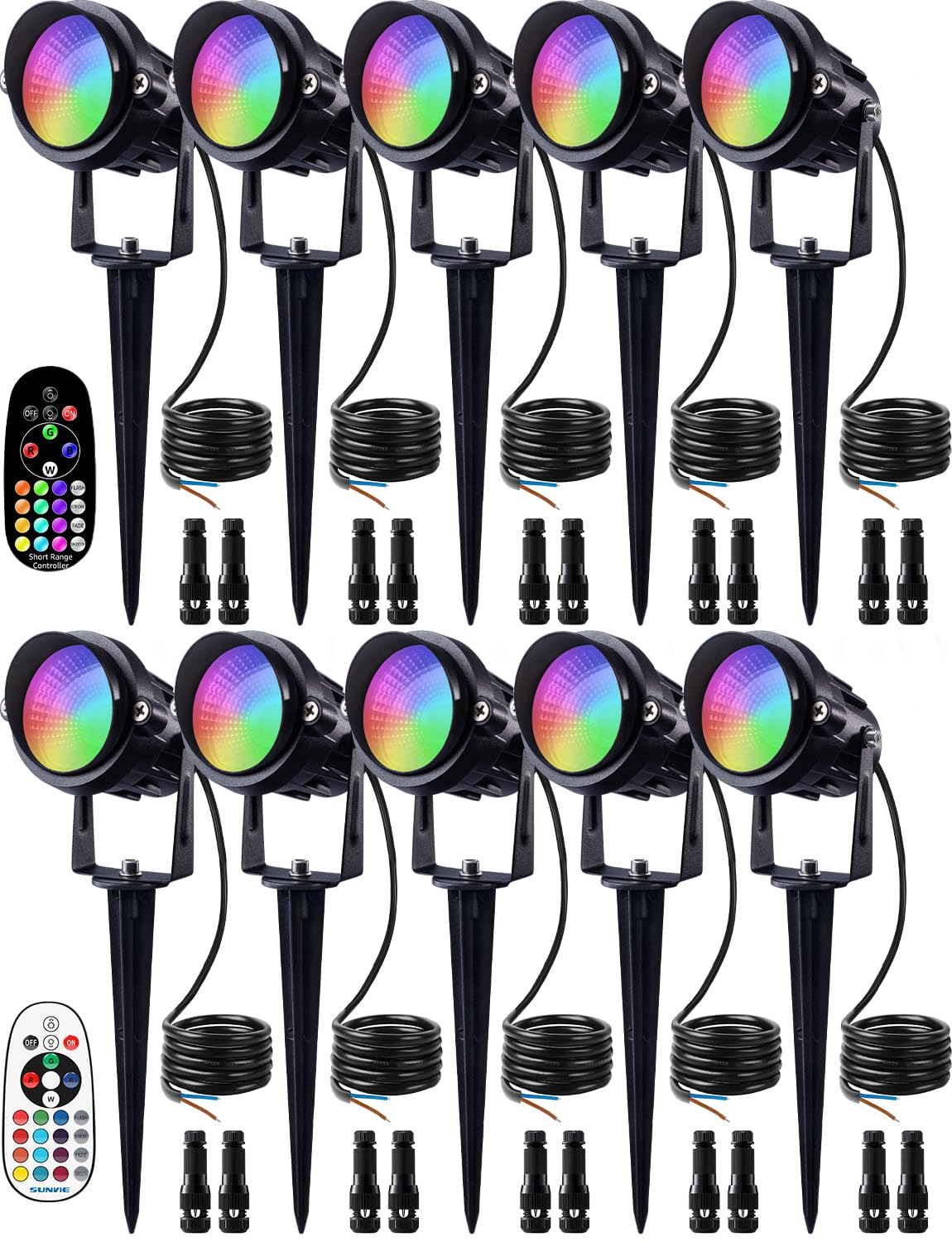 Modern Black Metal RGB LED Pathway Stake Lights with Remote Control