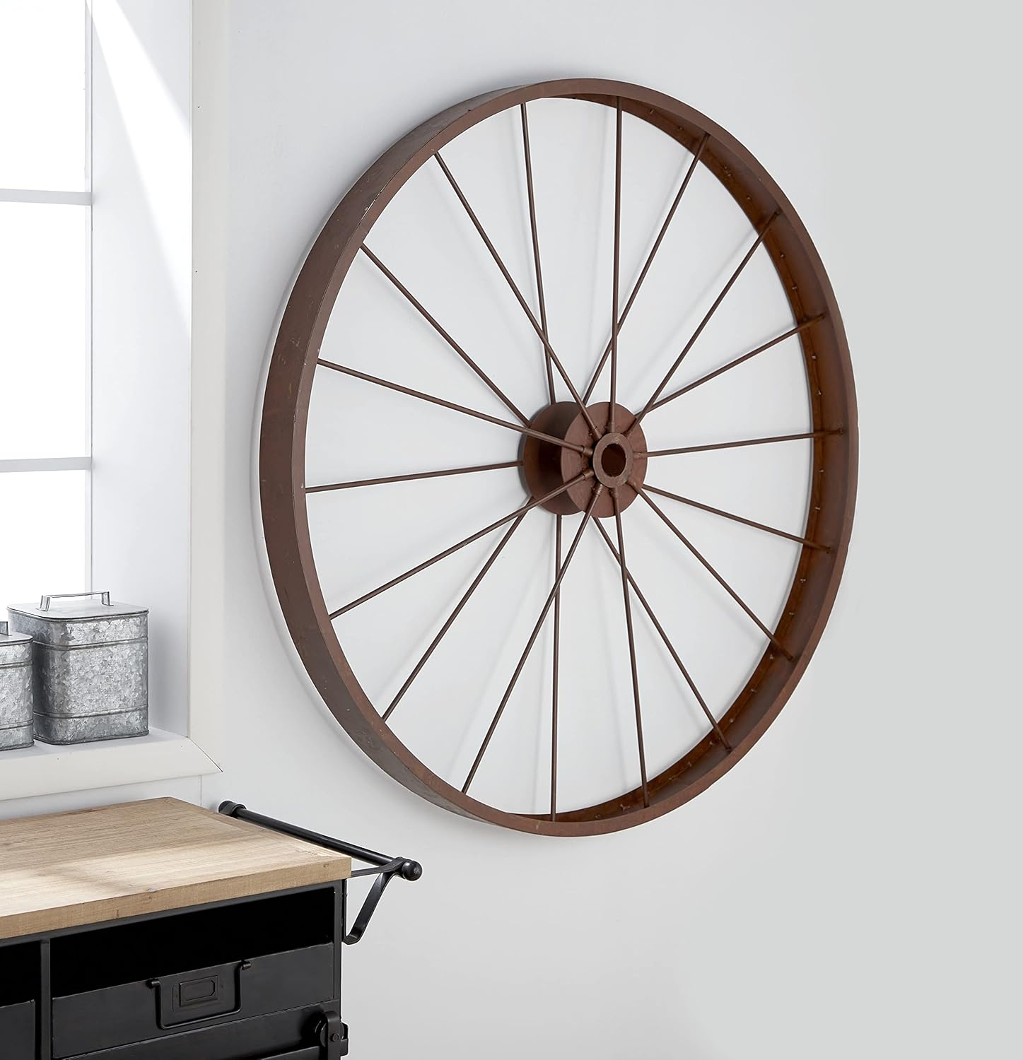 Decmode Large Red Metal Wheel Wall Decor, 43"